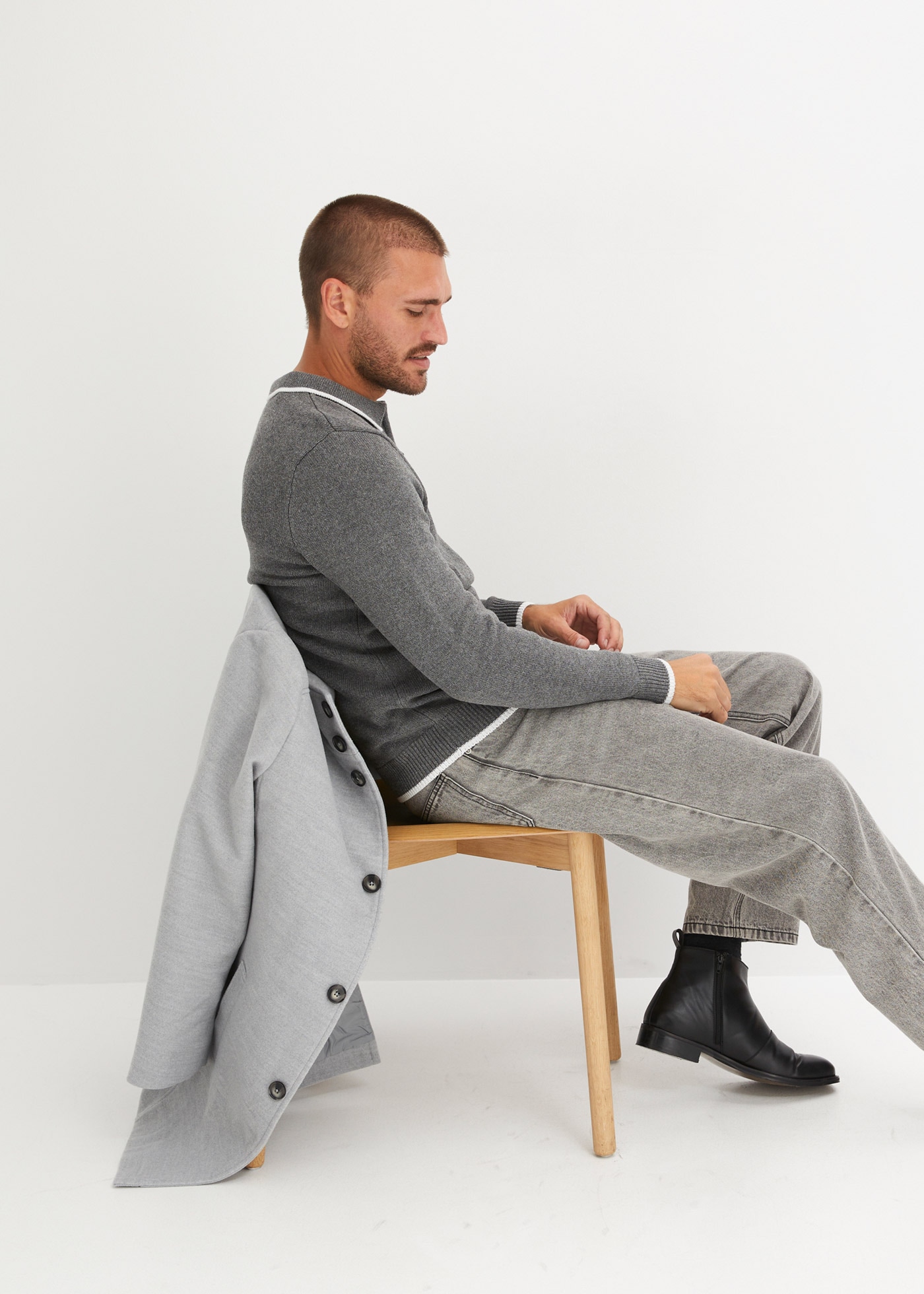 bonprix Strickpullover »Polo Pullover mit recycelter Baumwolle« Polo Pullover mit Reißverschluss