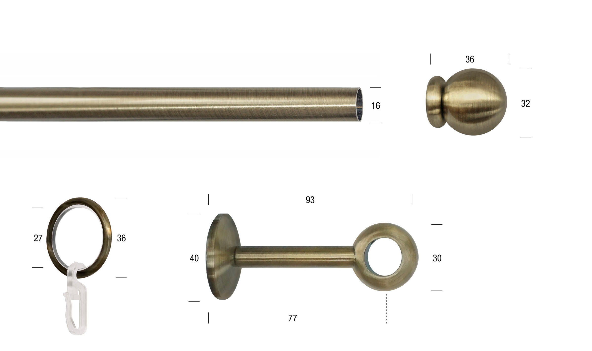 Thumbnail - GARESA Gardinenstange "ESPERANCA" Ø 16 mm 1 läufig-läufig Wunschmaßlänge;Träger;Endstücke;Befestigungsmaterial;Montagean...