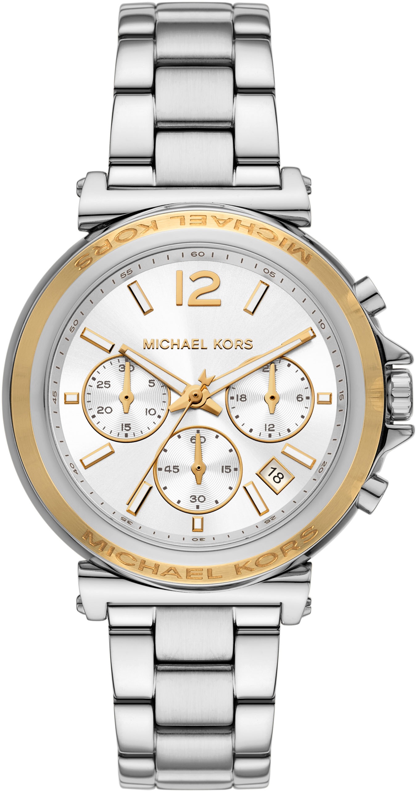 Chronograph MICHAEL KORS "MAREN", silber (silberfarben, weiß), Armbanduhren, Damen, Chronograph, Quarzuhr, Armbanduhr, Damenuhr, Edelstahlarmband, analog
