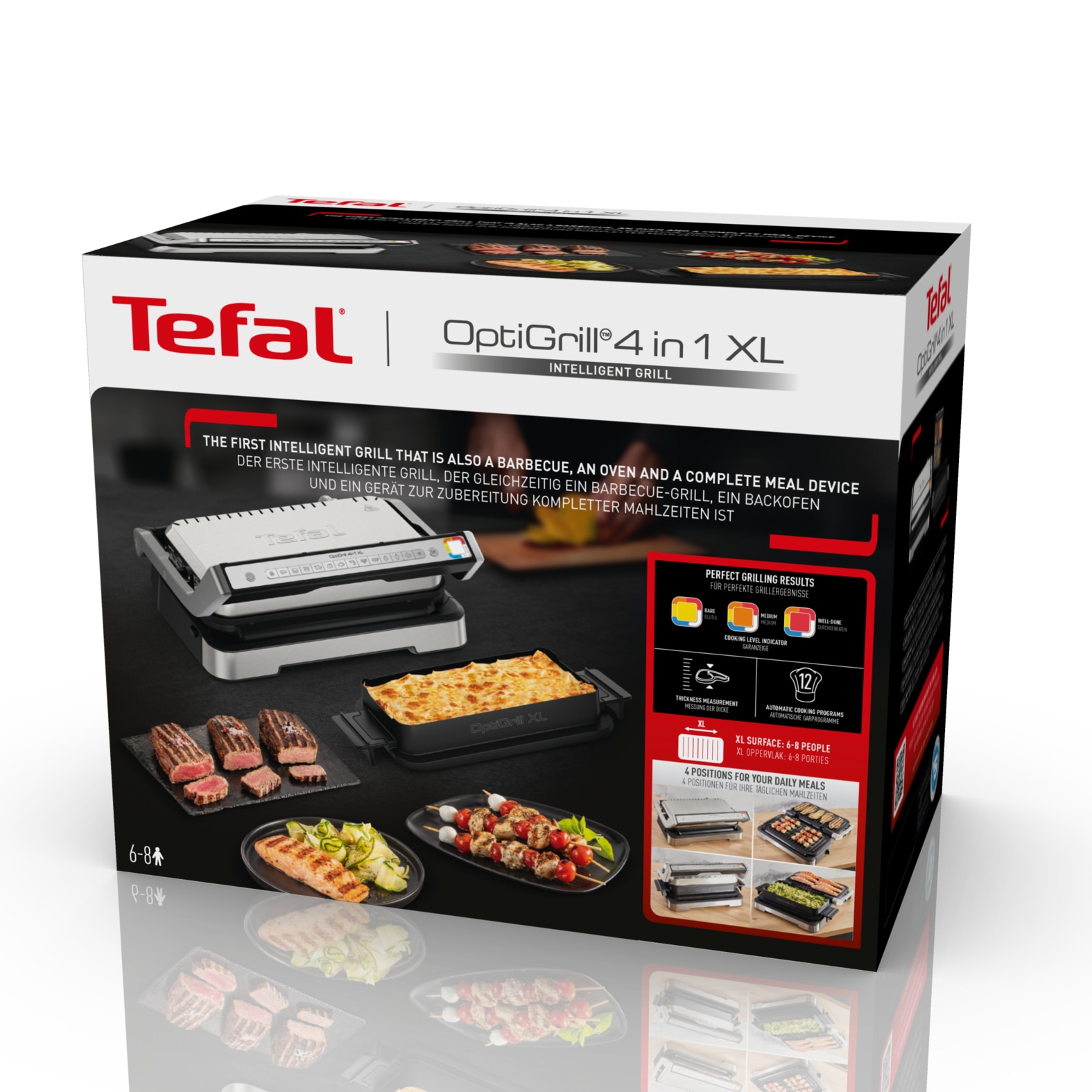 Tefal Kontaktgrill »OptiGrill 4in1 XL, Grill/Barbeque/Backofen/komplette Mahlzeit«, 2200 W, für bis zu 8 Personen, spülmaschinenfeste Platten und Schalen, GC784D