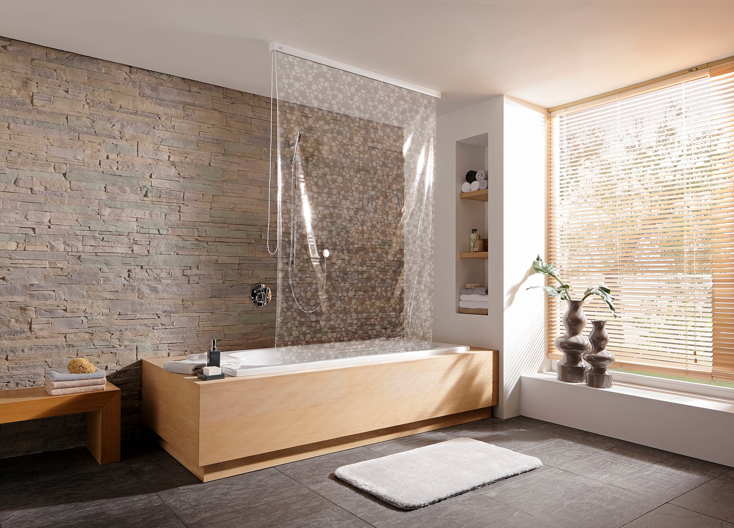 Kleine Wolke Duschrollo "Duschrollo Clear" Breite 128 cm mit Perlketten-Sei günstig online kaufen