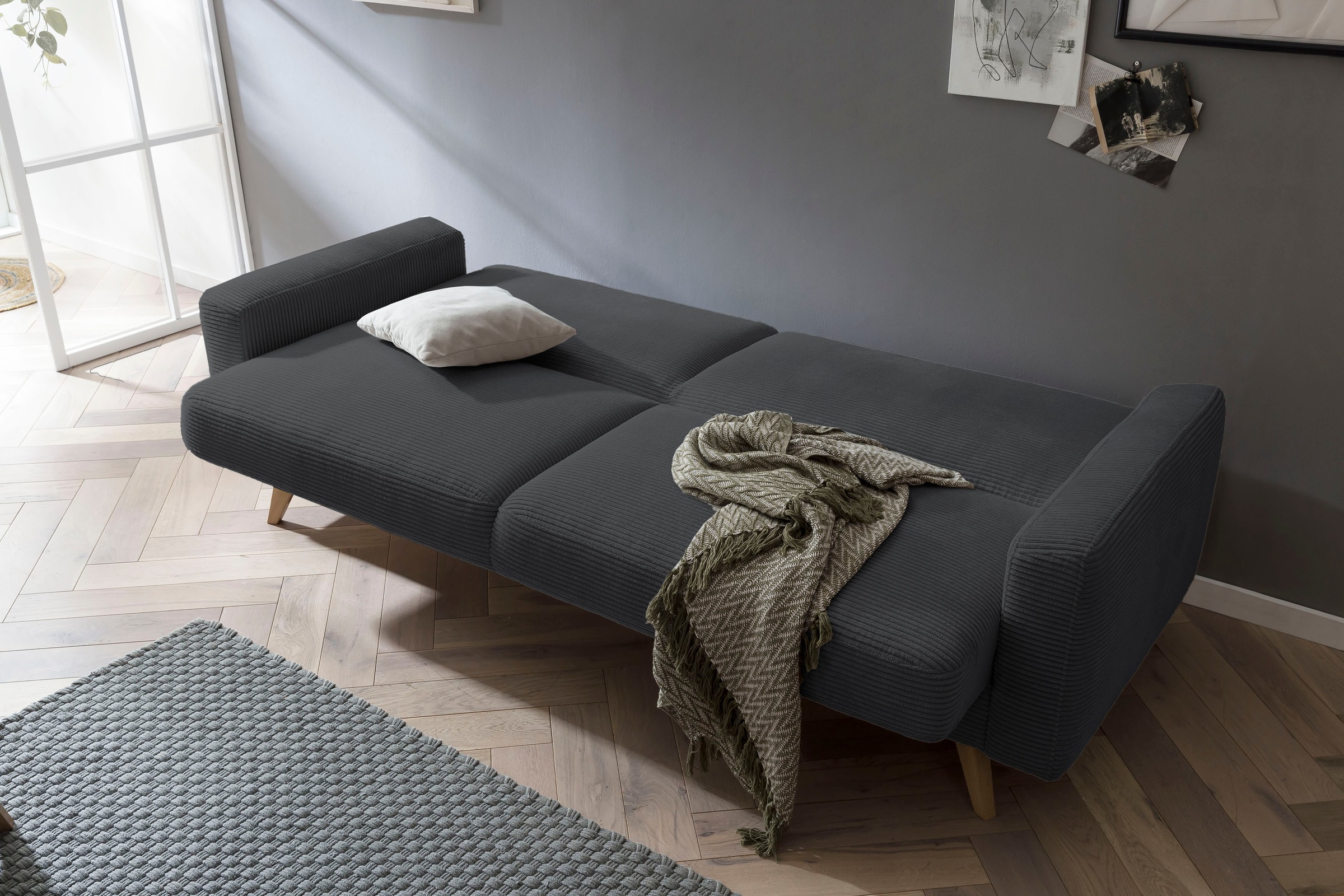 exxpo - sofa fashion 3-Sitzer »Samso, elegant und bequem, aktueller Cord Bezug, Kippcouch«, hochwertige Verarbeitung, Schlafsofa inkl. Bettfunktion und Bettkasten
