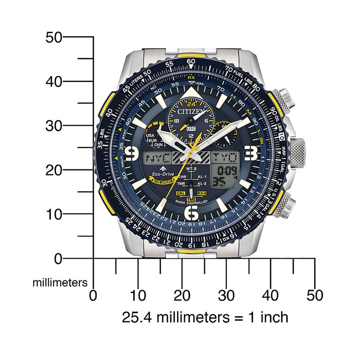 Citizen Funkchronograph »Promaster Skyhawk "Blue Angels"«, Armbanduhr, Herrenuhr, Solar, Stoppfunktion, Edelstahlarmband
