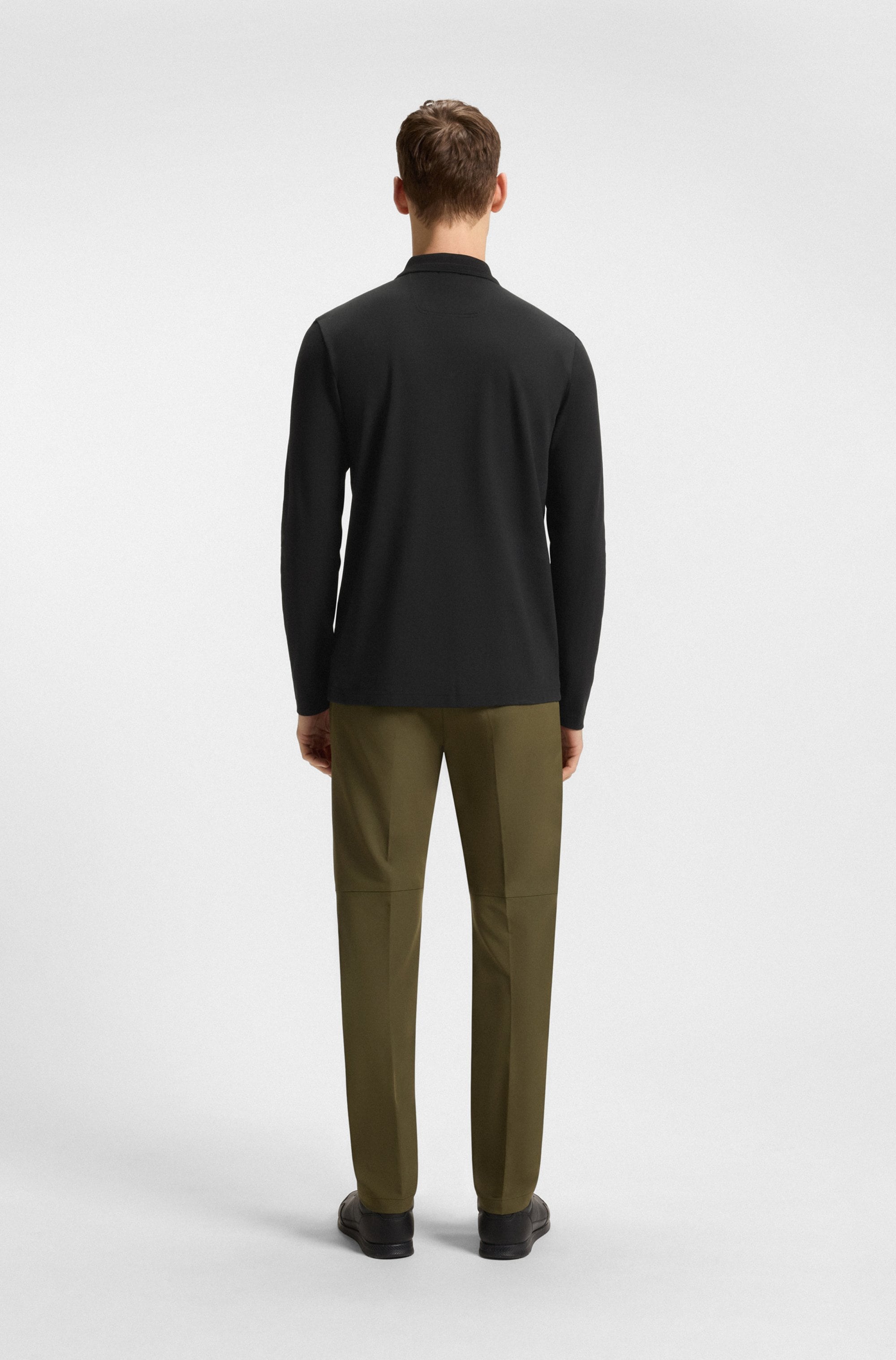 BOSS GREEN Langarm-Poloshirt »Plisy«, mit Streifen am Kragen
