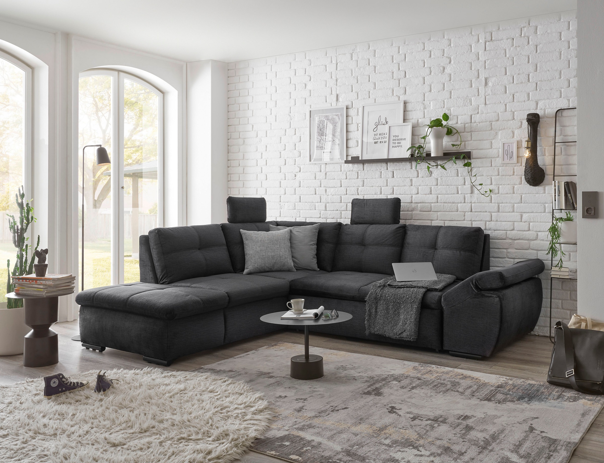 ED EXCITING DESIGN Ecksofa »Alija L-Form«, mit Bettfunktion, Bettkasten, Armteilverstellung & Kopfstützen