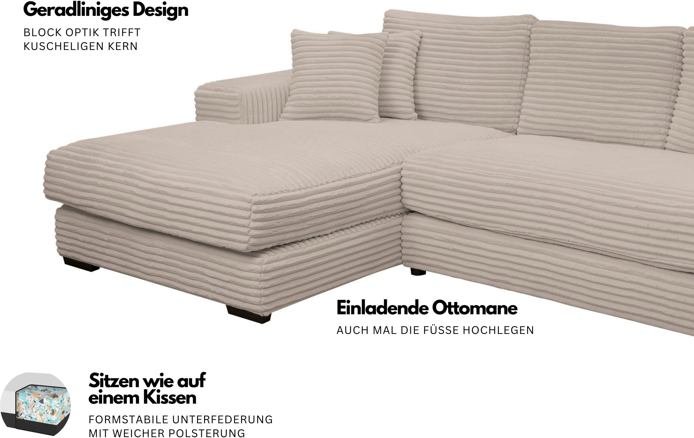 Thumbnail - WERK2 Ecksofa "Eden modern und zeitlos, geschmackvolles Sofa, Breite 286cm, L-Form" Design Ecksofa in Cord mit besonders...