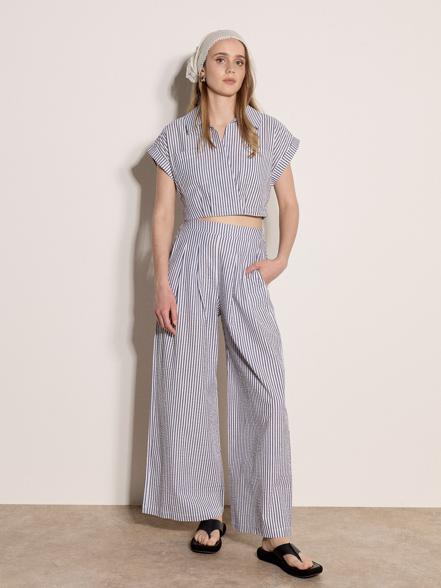 Apricot Blusentop "Crop-Shirt" mit Streifen