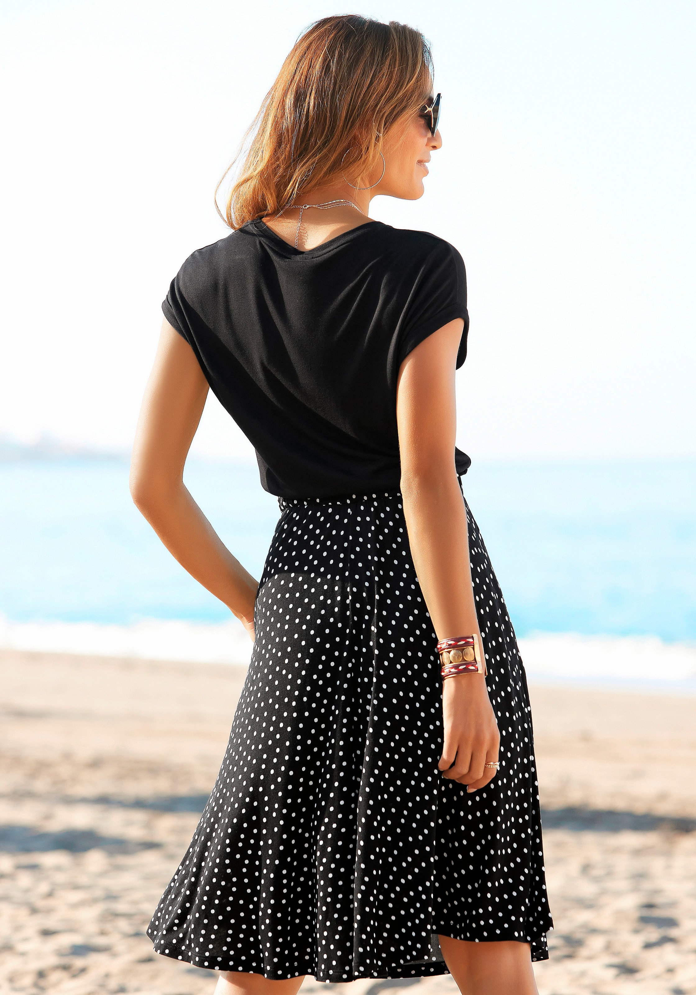 Beachtime Jersey Dress Black Polka Dot Size 36 2
