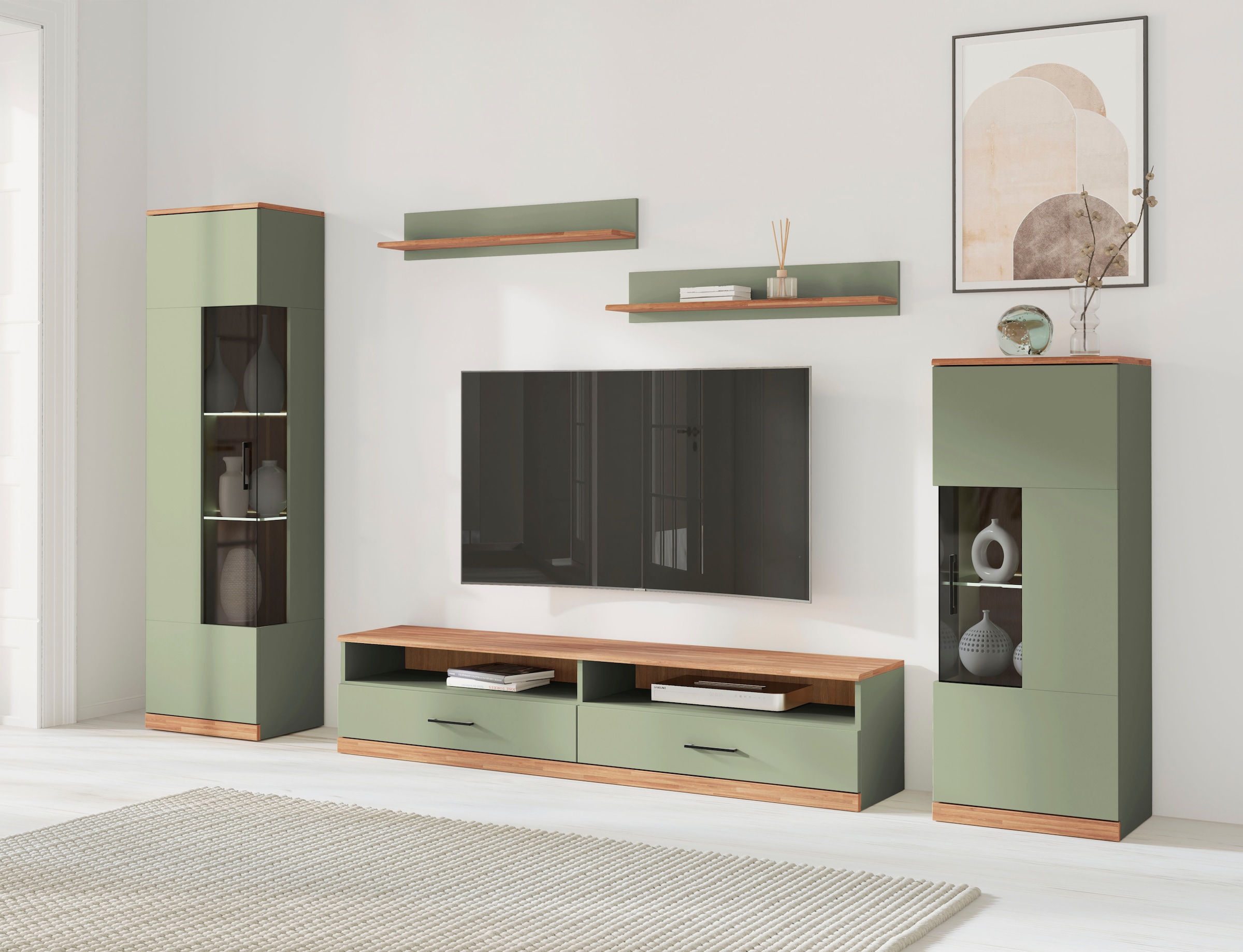 OTTO home Wohnwand "Ribe,Set-5 St.,Oberplatten Eiche massiv,viel Stauraum" günstig online kaufen