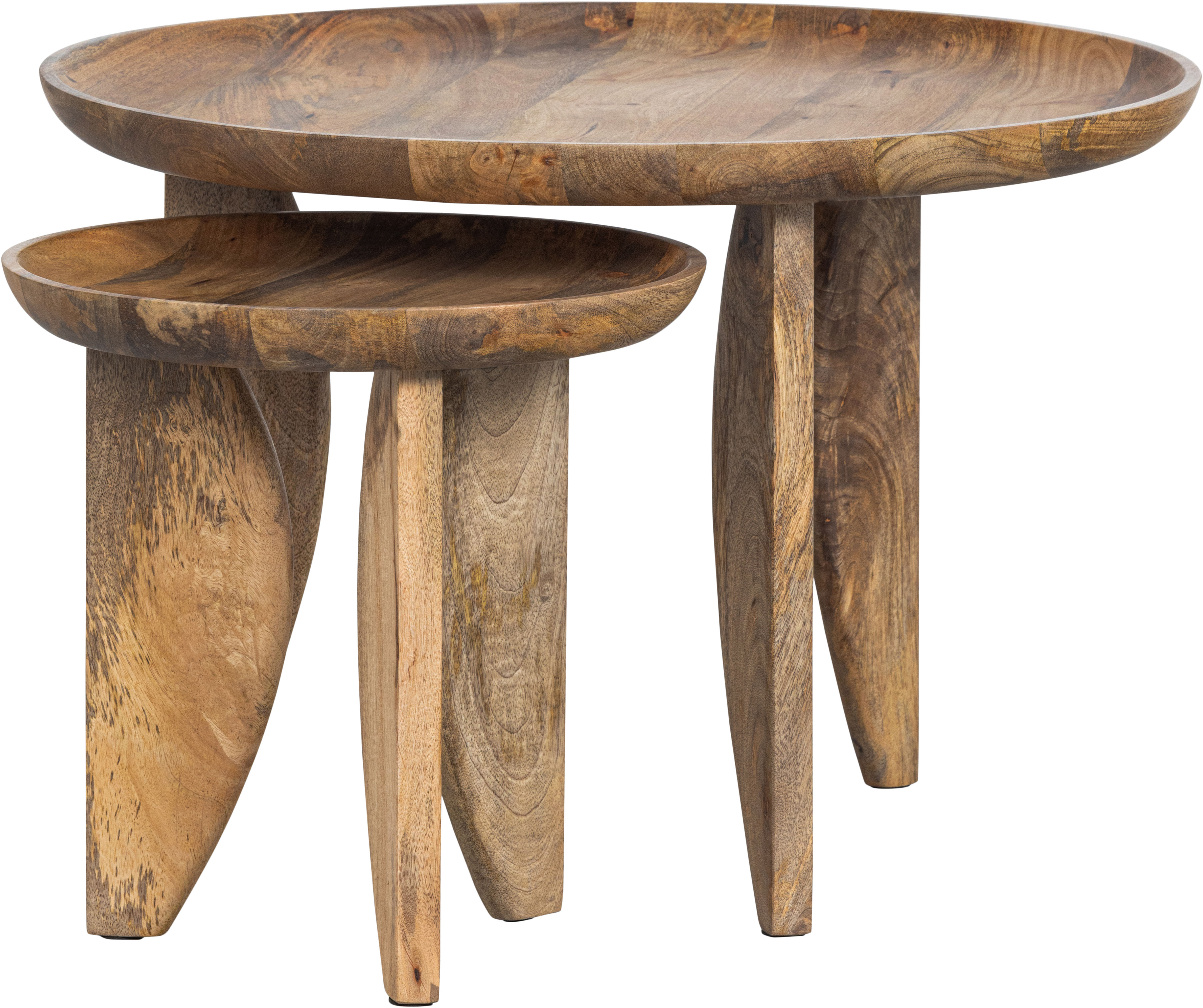 WOOOD Beistelltisch "High Heels Beistelltisch aus Mangoholz Ø40x40 / Ø70x47 cm" Set, 2 Stk. tlg. 2er-set, Abgerundete Kanten, Plattendicke 4–5 cm, je 2 cm einlaufend