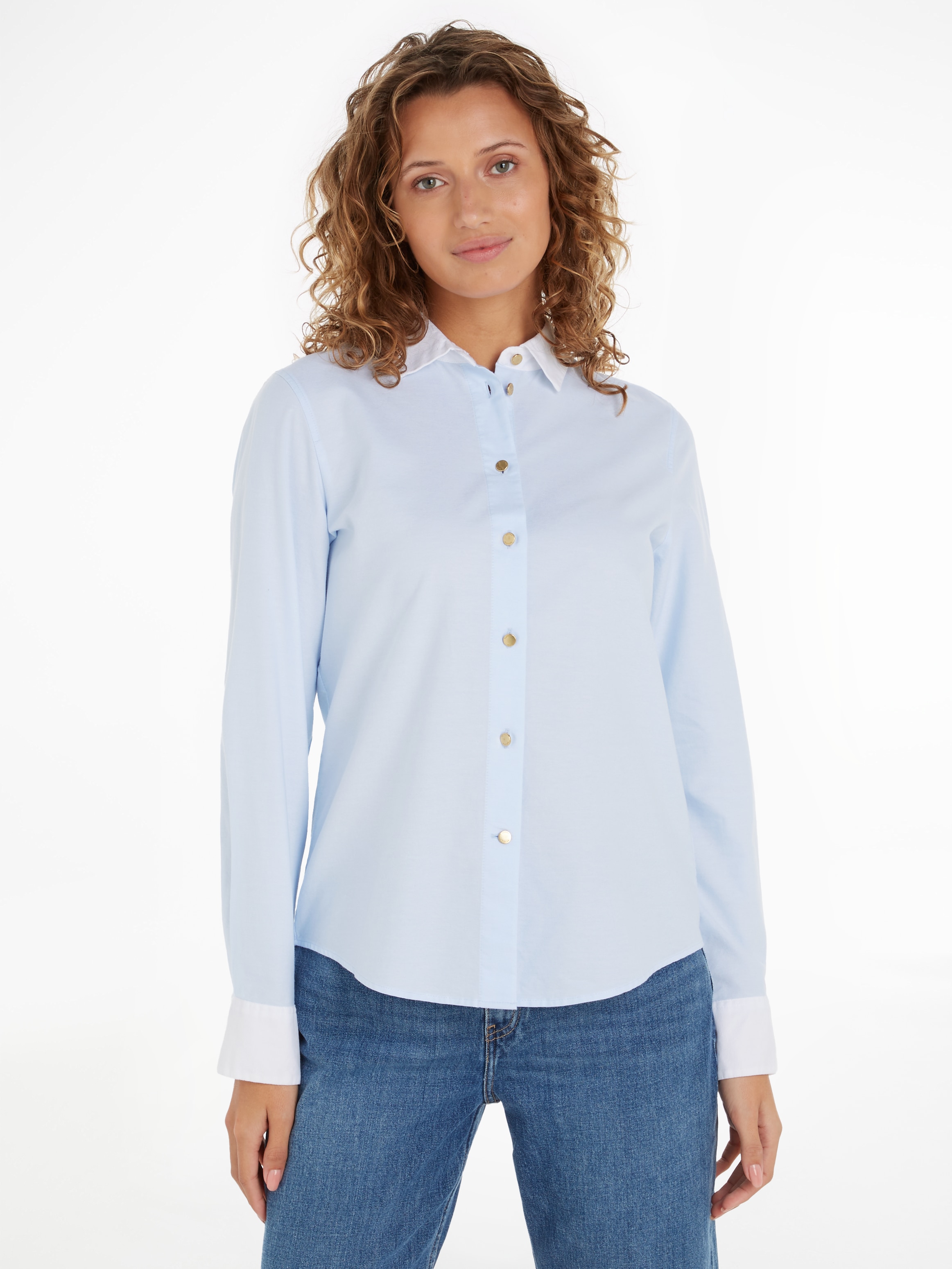 Tommy Hilfiger Hemdbluse "GOLD BUTTON REGULAR LS SHIRT", mit goldfarbenen Knopf