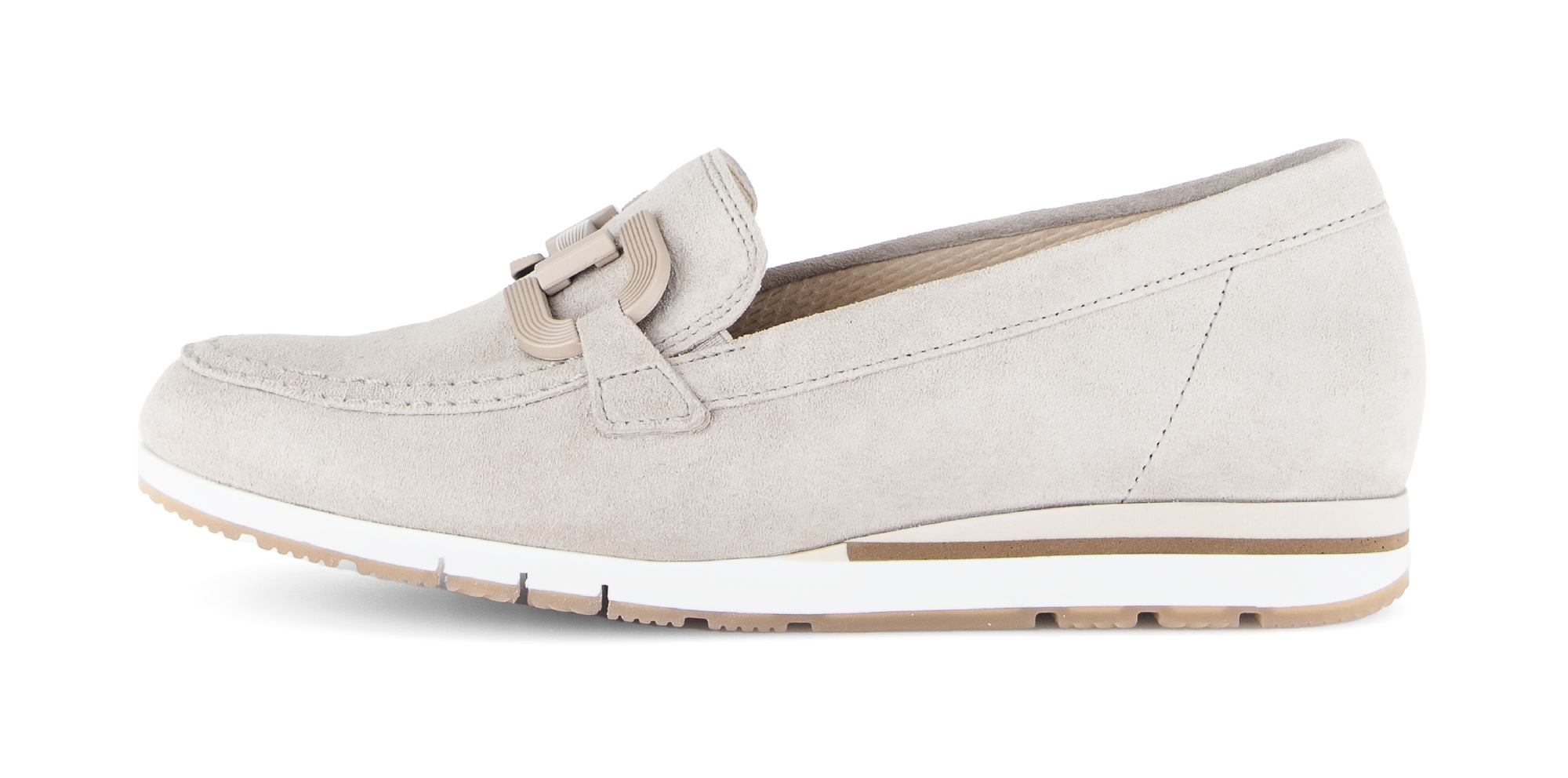 Slipper GABOR "FLORENZ", Damen, Gr. 38, beige, Veloursleder, Schuhe Slipper, Keilabsatz, Schlupfschuh, Businessschuh mit Zierkette 2