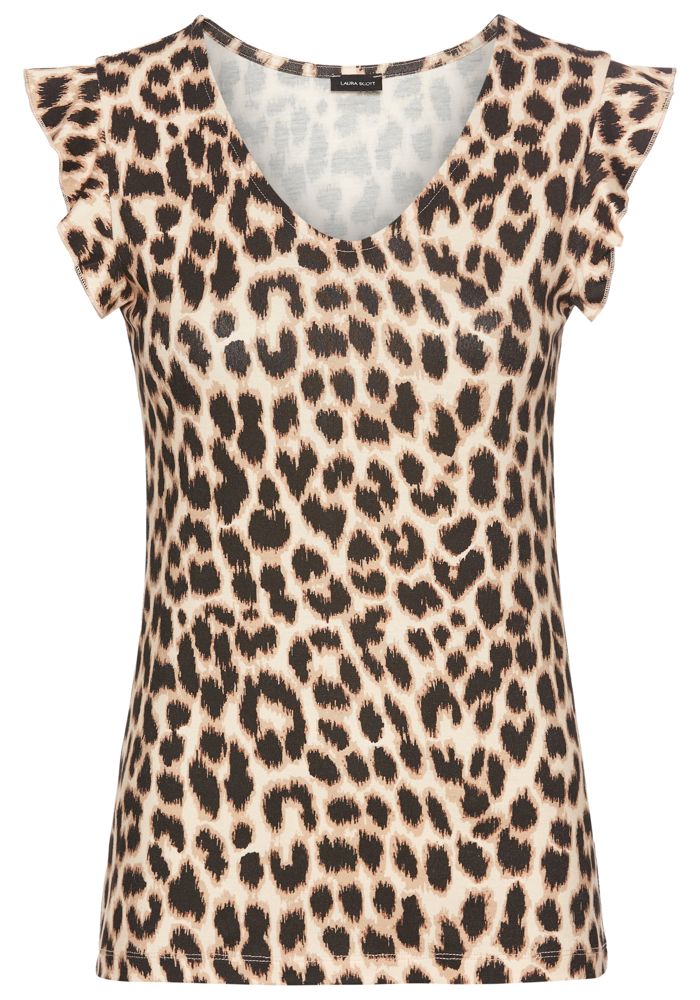 Laura Scott V-Shirt, mit Leoparden-Alloverdruck & dezentem Ärmelansatz - NEUE KOLLEKTION