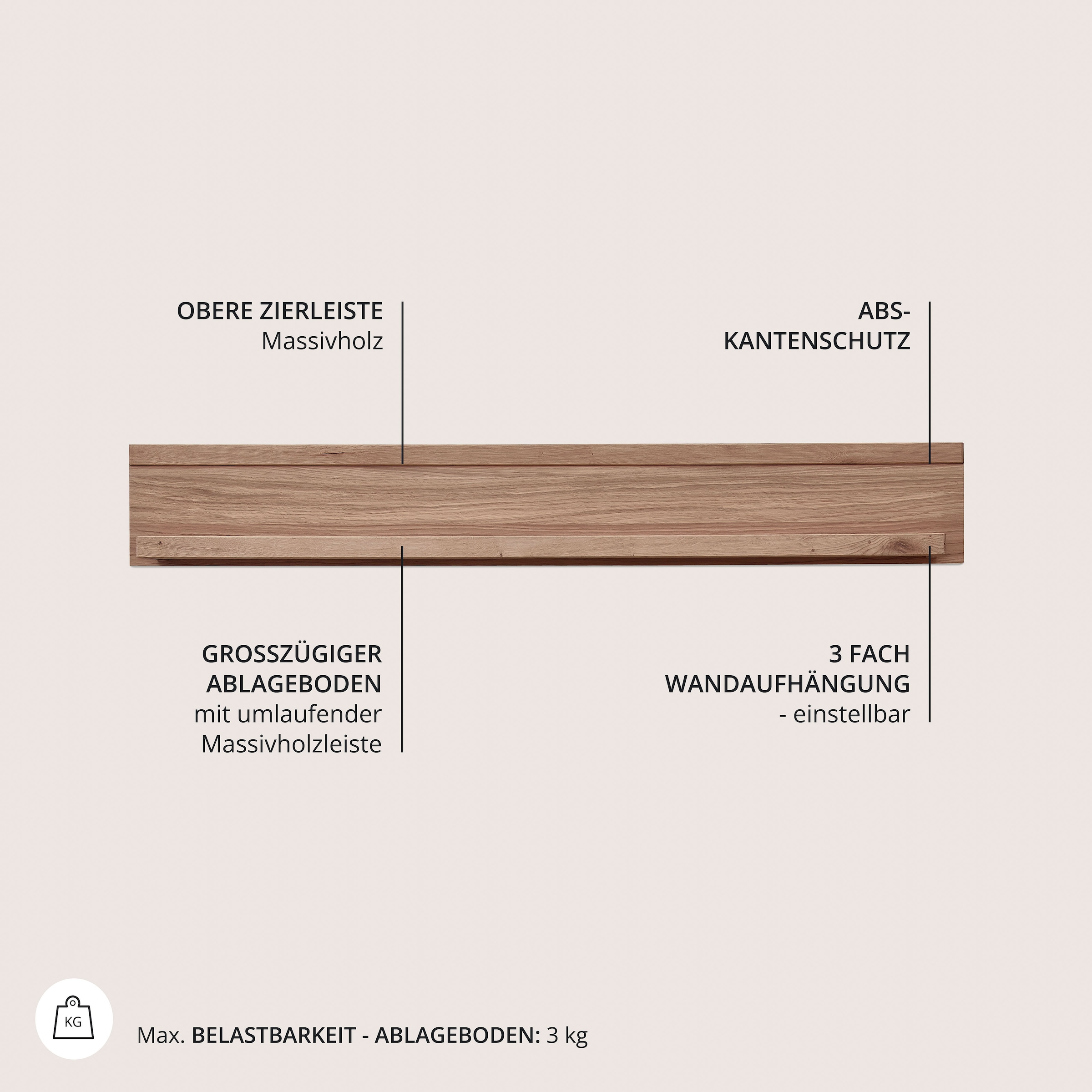 Wohnconcept Wandboard »Donna Wandboard, 15x22x24 ( BxHxT)« 1 Stk. tlg. Massivholzblende, 1 Boden