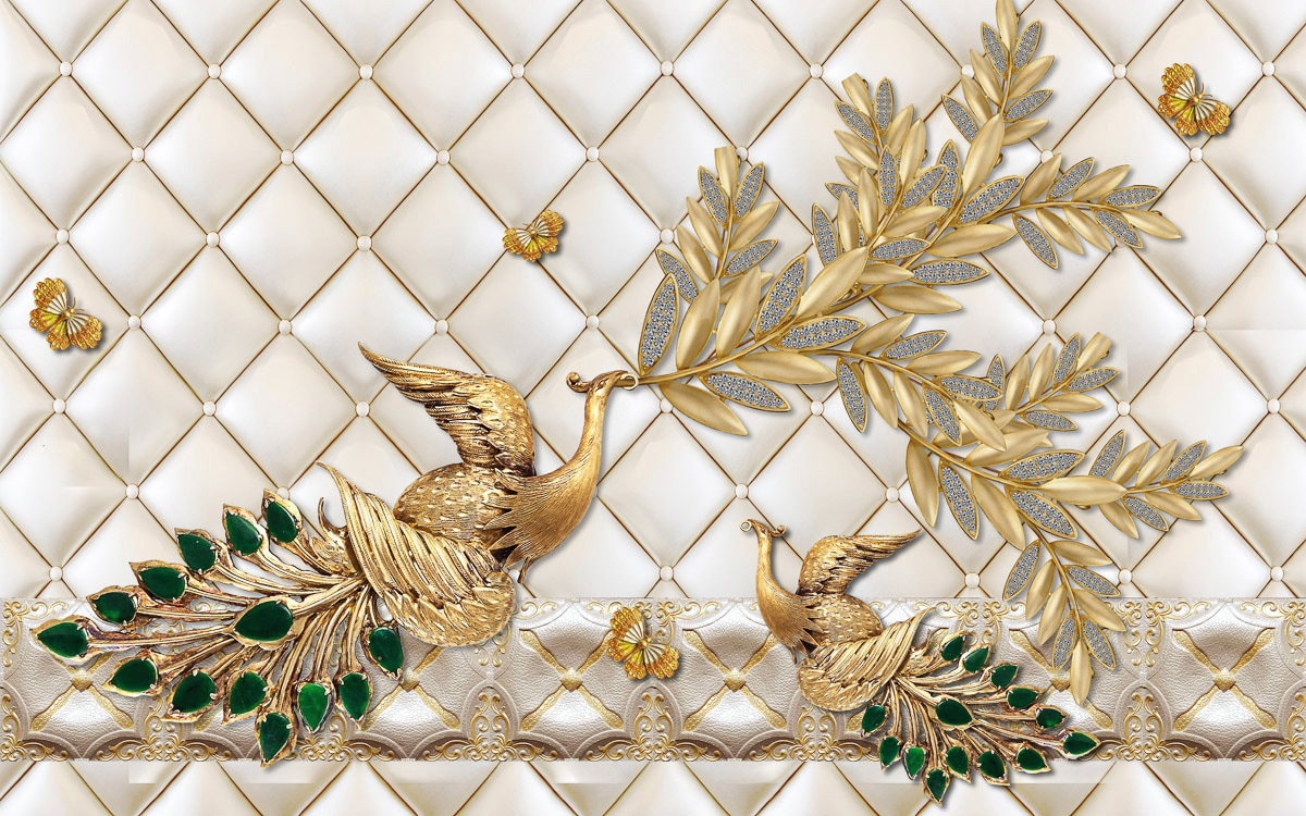 PAPERMOON Fototapete "Muster mit Vögeln", B/L: 4,5mm x 2,8mm, Bahnen: 9 Stk. St., bunt, Schlafzimmer, Tapeten