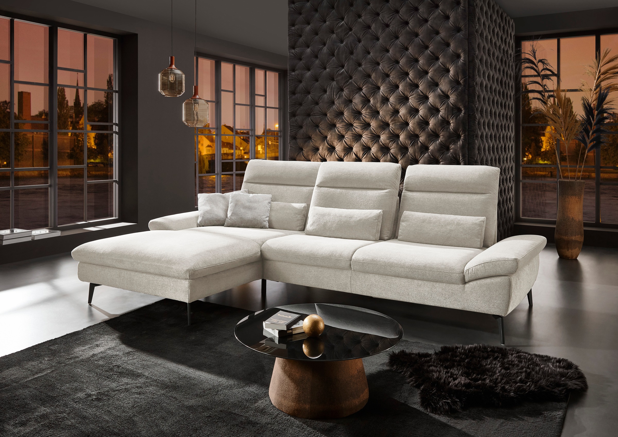 HUKLA Ecksofa »HU-HP22156 L-Form«, inkl. Kopfpolsterverstellung, optional mit Sitztiefenverstellung