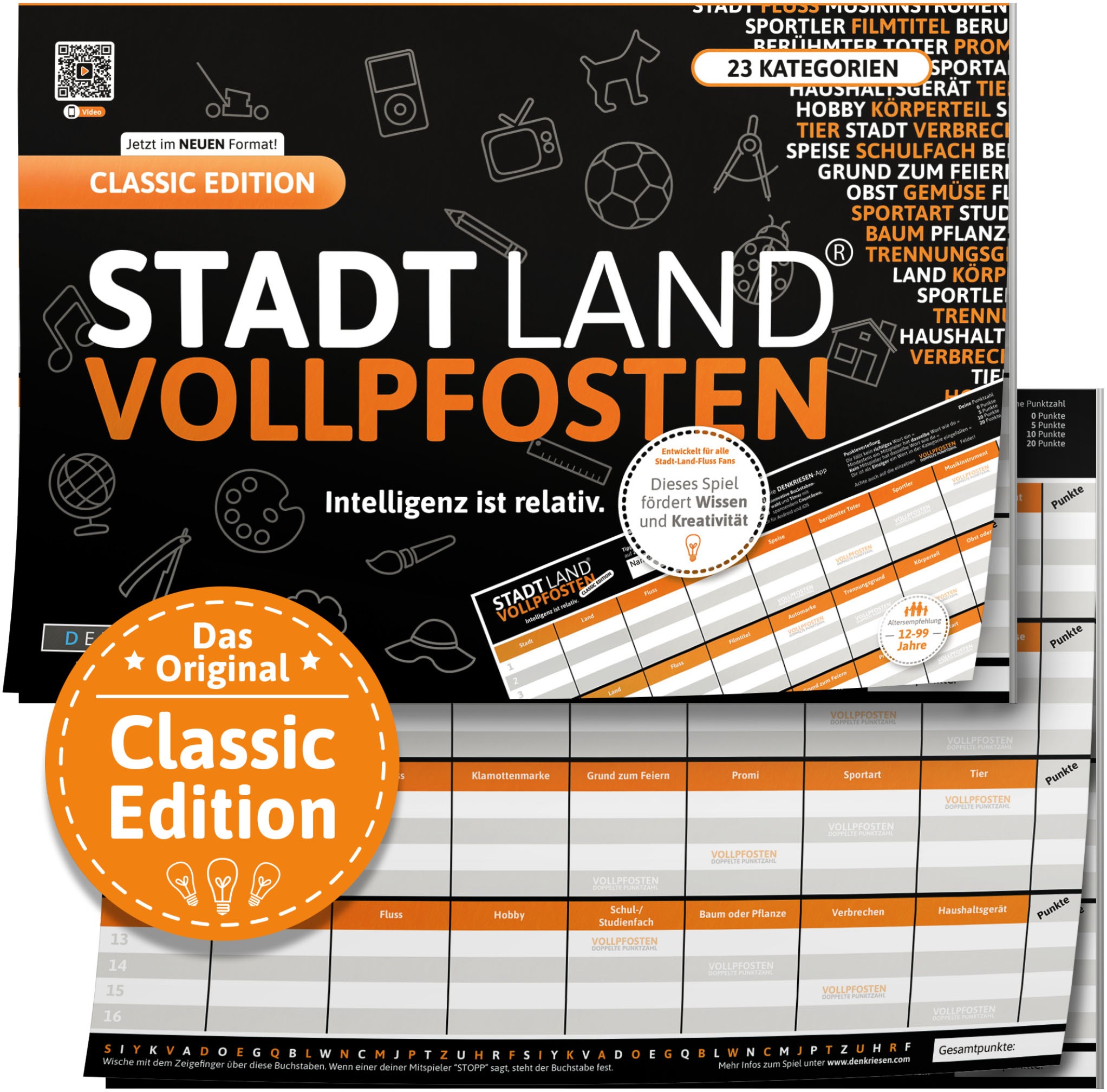 Denkriesen Spiel »Stadt Land Vollpfosten, Classic Edition, A4 Block«, Made in Germany