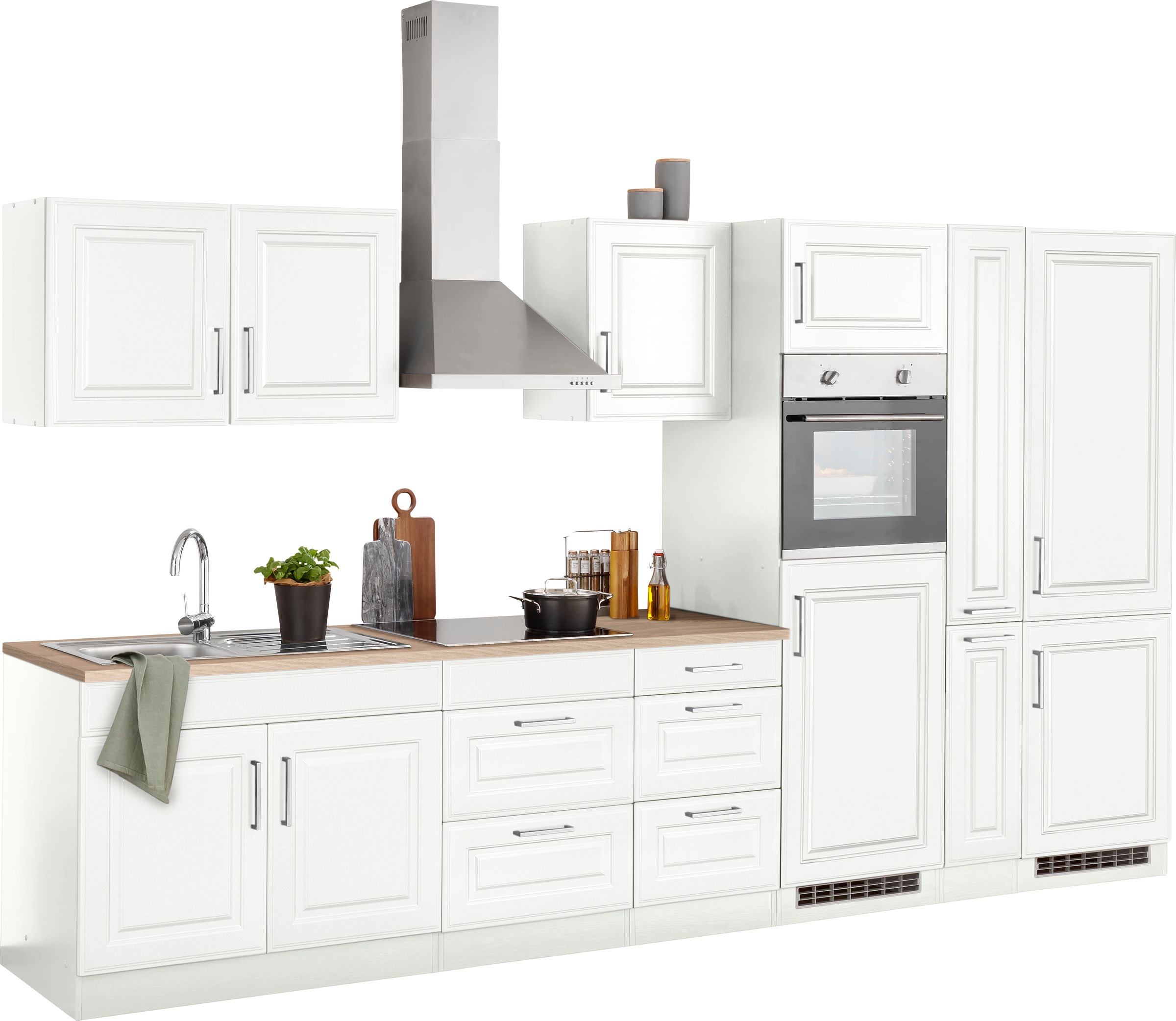 KOCHSTATION Küchenzeile »KS-Stockholm« Breite 360 cm, mit hochwertigen MDF Fronten im Landhaus-Stil