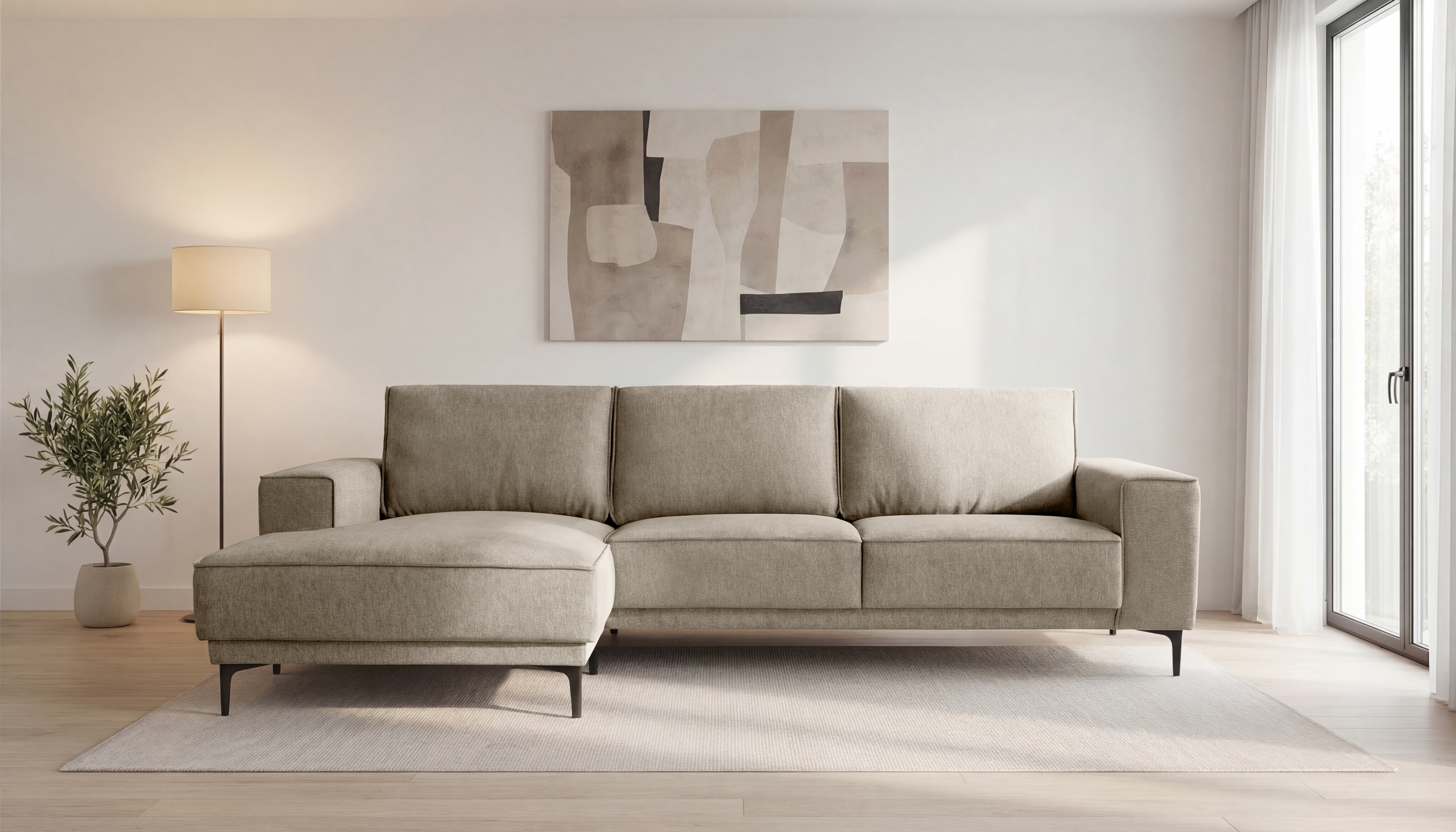 OTTO home Ecksofa "OLAND Struktur L-Form, B: 280 cm, Skandi-Design" L-Form, 280 cm, Wellenunterfederung, Skandi-Design, Metallfüße
