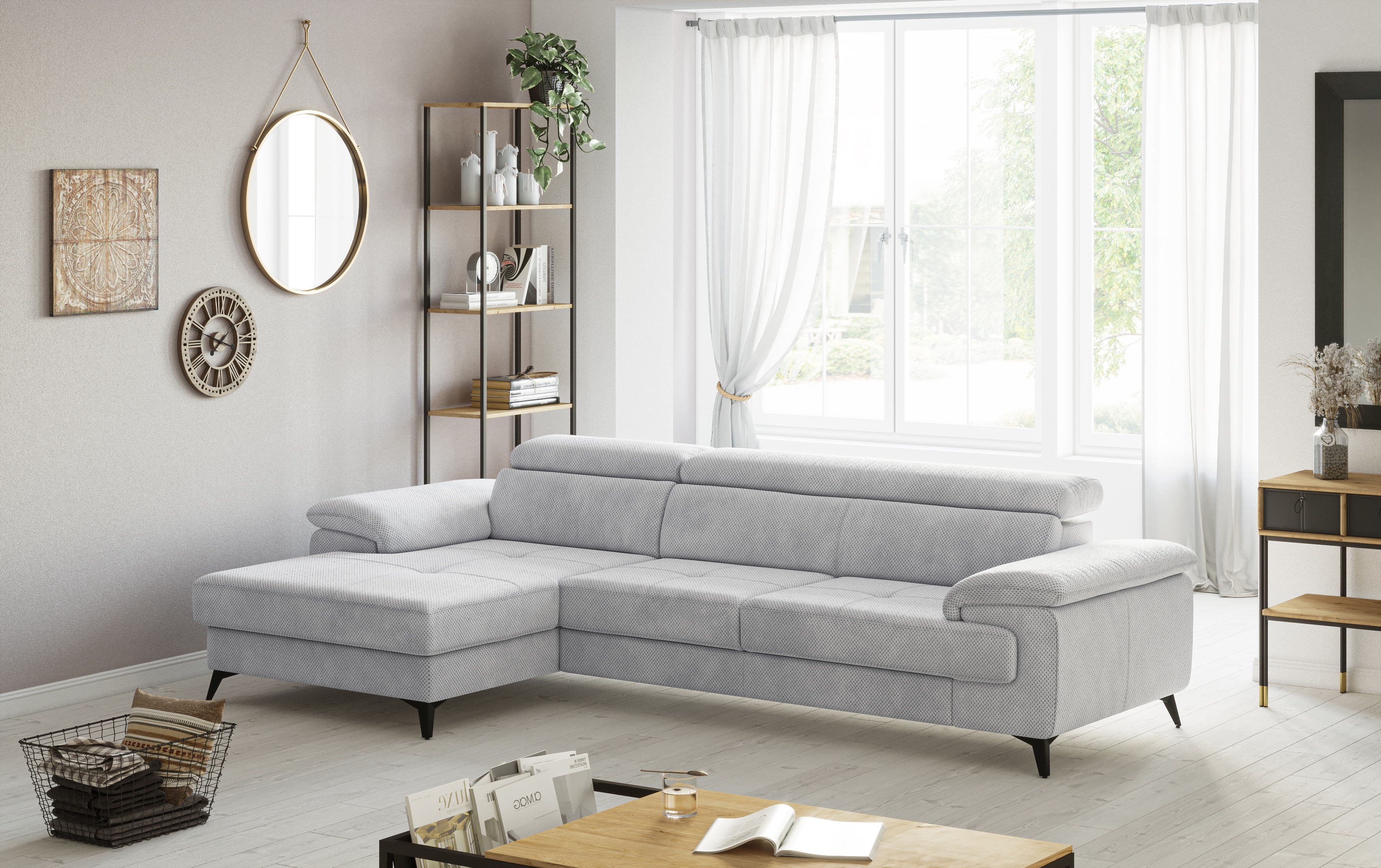 OTTO home Ecksofa "Astra L-Form, B: 300 cm, inkl. Kopfteilverstellung" opt. Schlaffunktion + XL-Bettkasten, LF:222x124cm, Wellenunterfederung