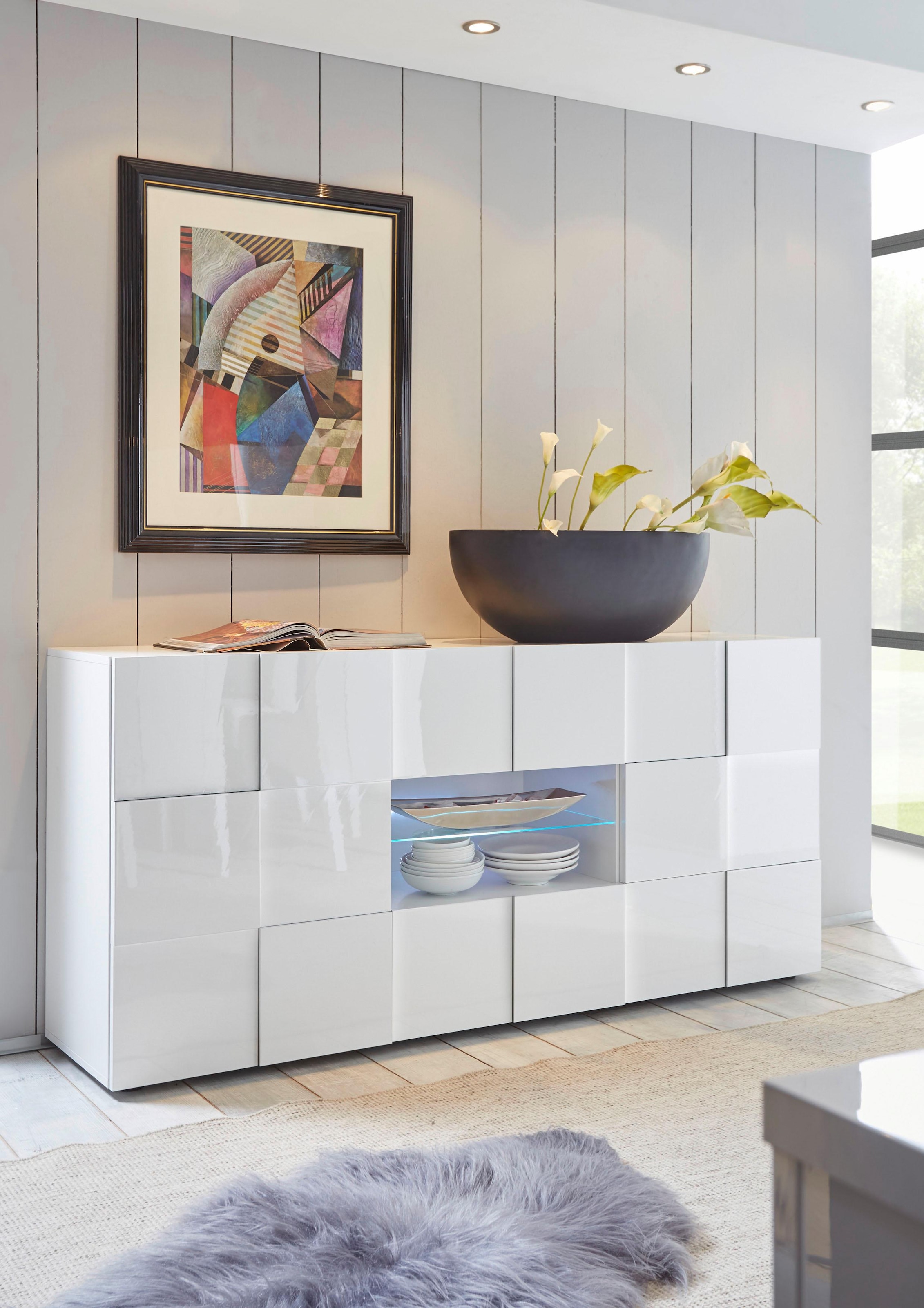 Home affaire Sideboard "Dama Breite 181, Kommode 2 Türen u. 2 Schubkästen, Anrichte" Front in 3D-Optik, viel Stauraum, verschiedene Farben