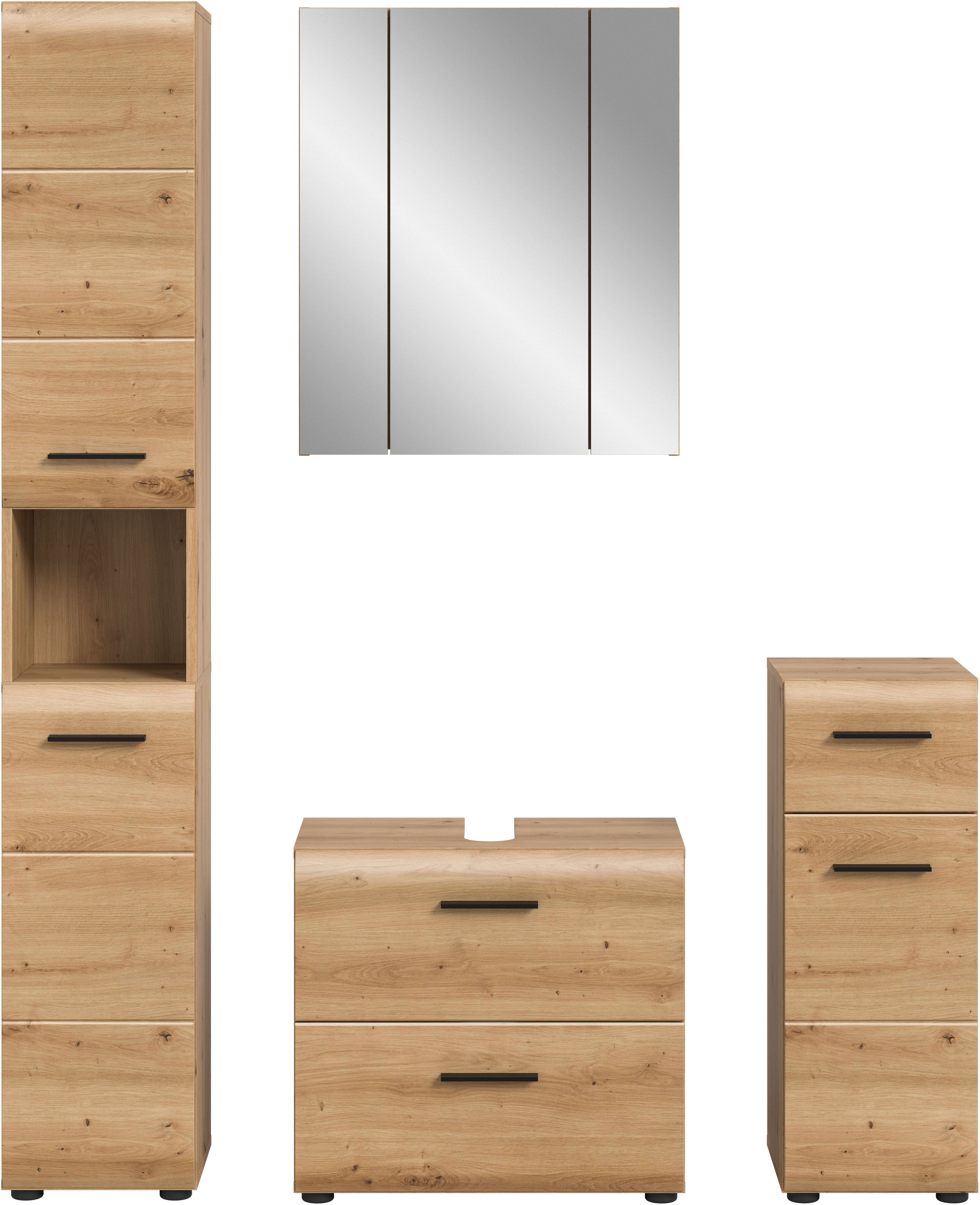 INOSIGN Badezimmer-Set, (Set, 4 St.), Florenz, Badkombination 4-tlg., Artisan Oak NB, Hochschrank, WBU