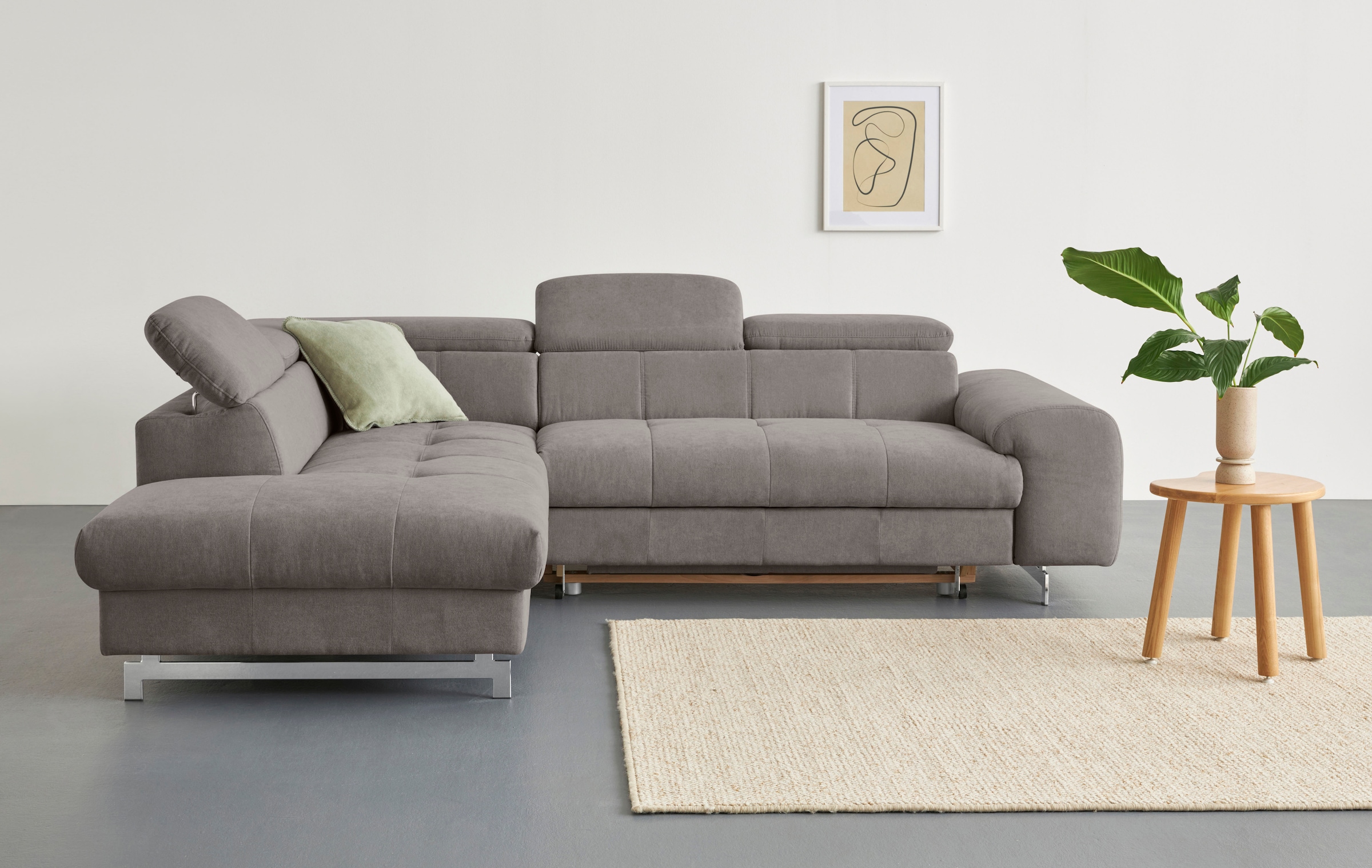COTTA Ecksofa "Chef bequem, tolle Verarbeitungsdetails, Breite 262cm, L-Form" mit Kopfteilverstellung, edle Metallkufen, optional Schlaffunktion