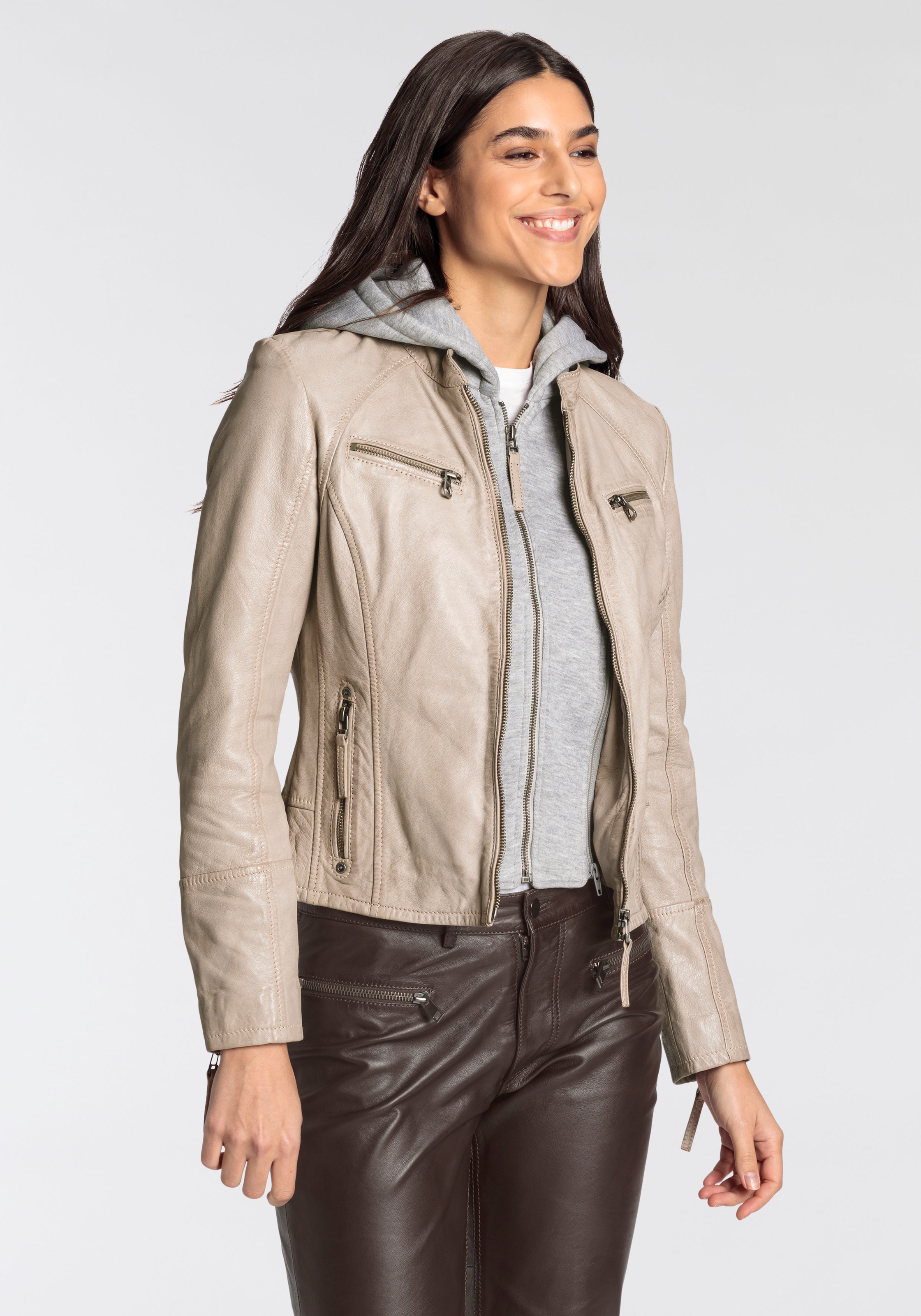 Gipsy Lederjacke "NOLA", mit Kapuze, Two-in-One Style - mit abnehmbarer Jer günstig online kaufen