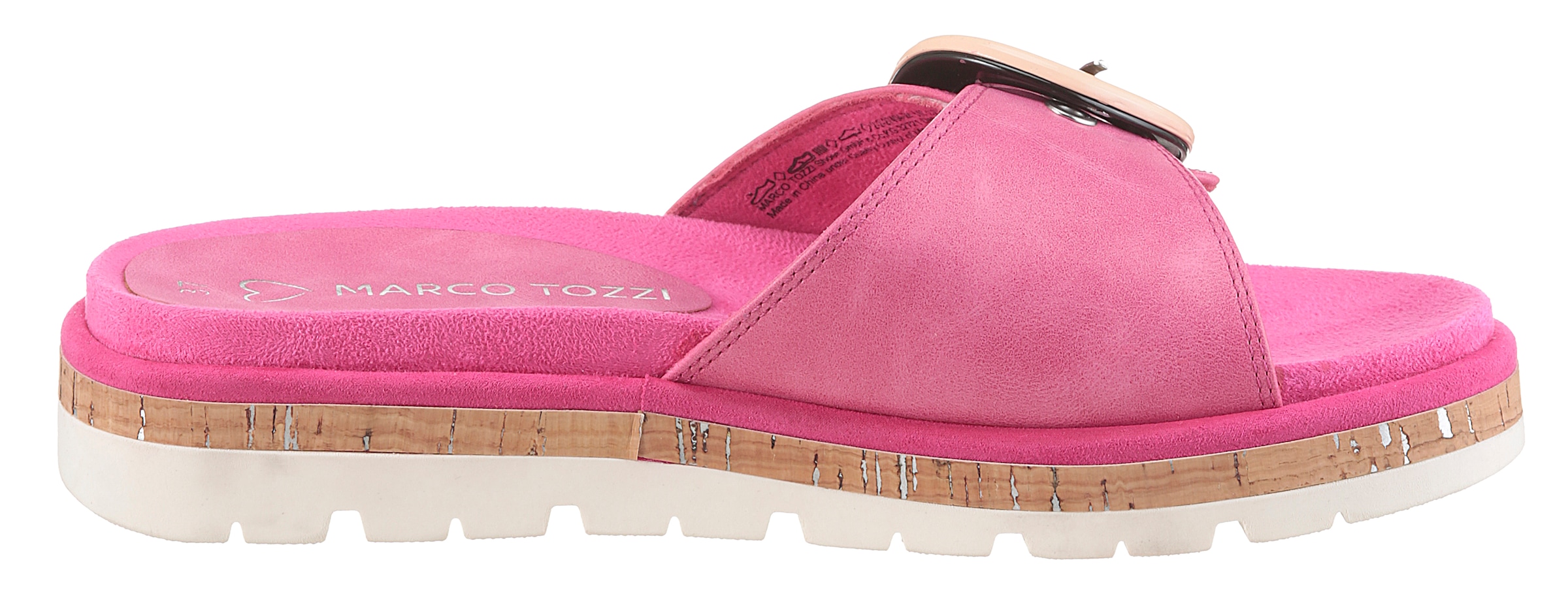 MARCO TOZZI Pantolette, Plateau, Sommerschuh, Schlupfschuh mit dekorativer Schnalle