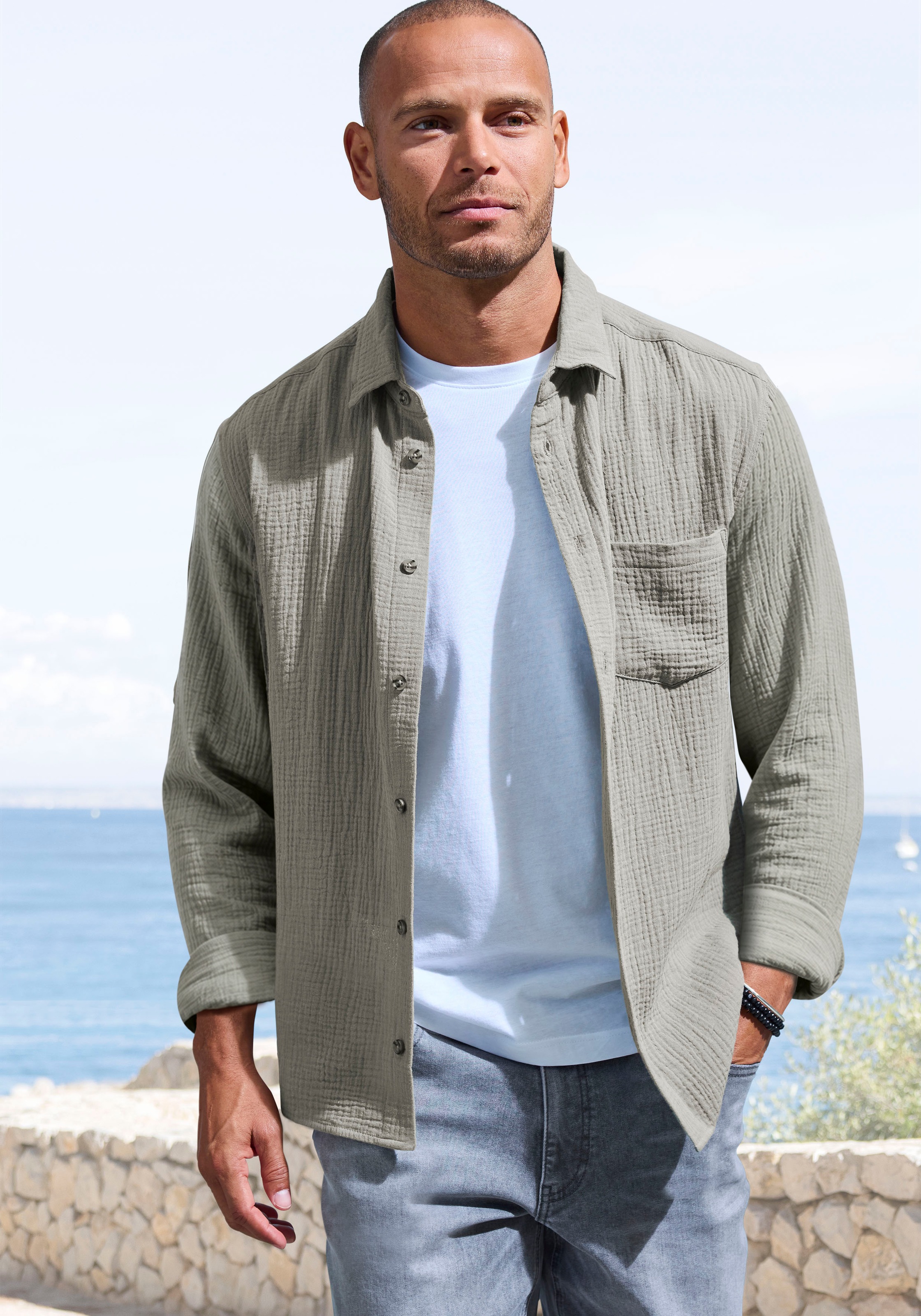 Beachtime Langarmhemd »Regular fit« Langarm, Freizeithemd aus Musselin-Ware