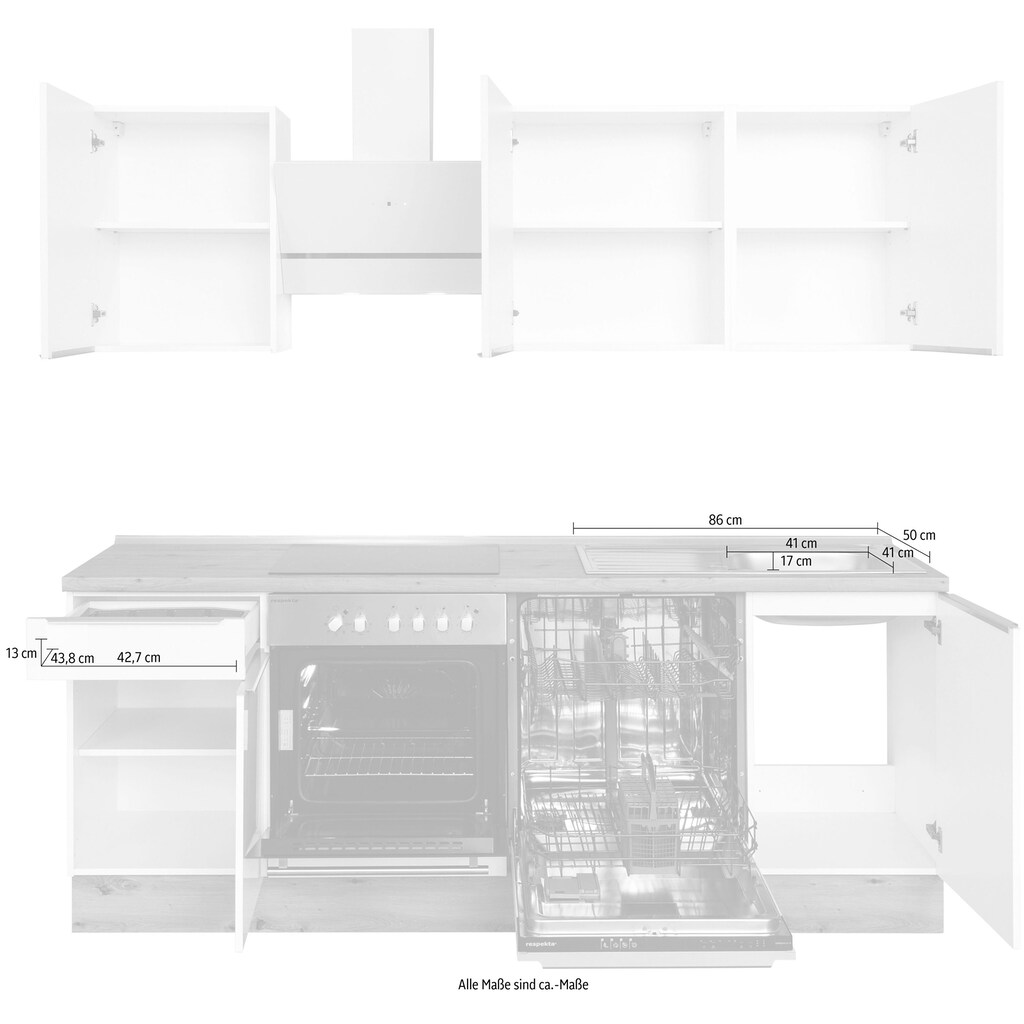 RESPEKTA Küchenzeile »Safado aus der Serie Marleen«, hochwertige Ausstattung wie Soft Close Funktion, Breite 220 cm