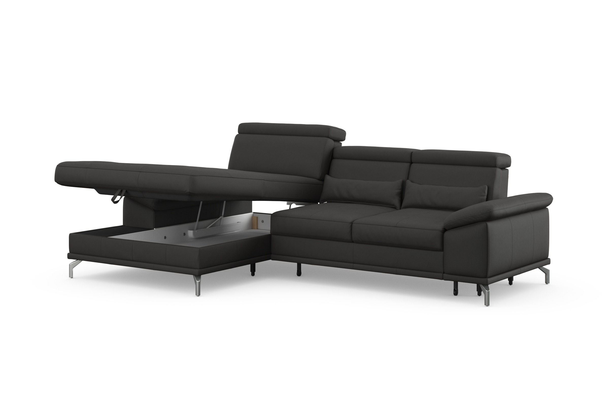 sit&more Ecksofa »Cabrio L-Form, mit Sitztiefenverstellung, Arm- und Kopfteilverstellung«, 2 Nierenkissen, Federkern, optional Bettfunktion und Stauraum