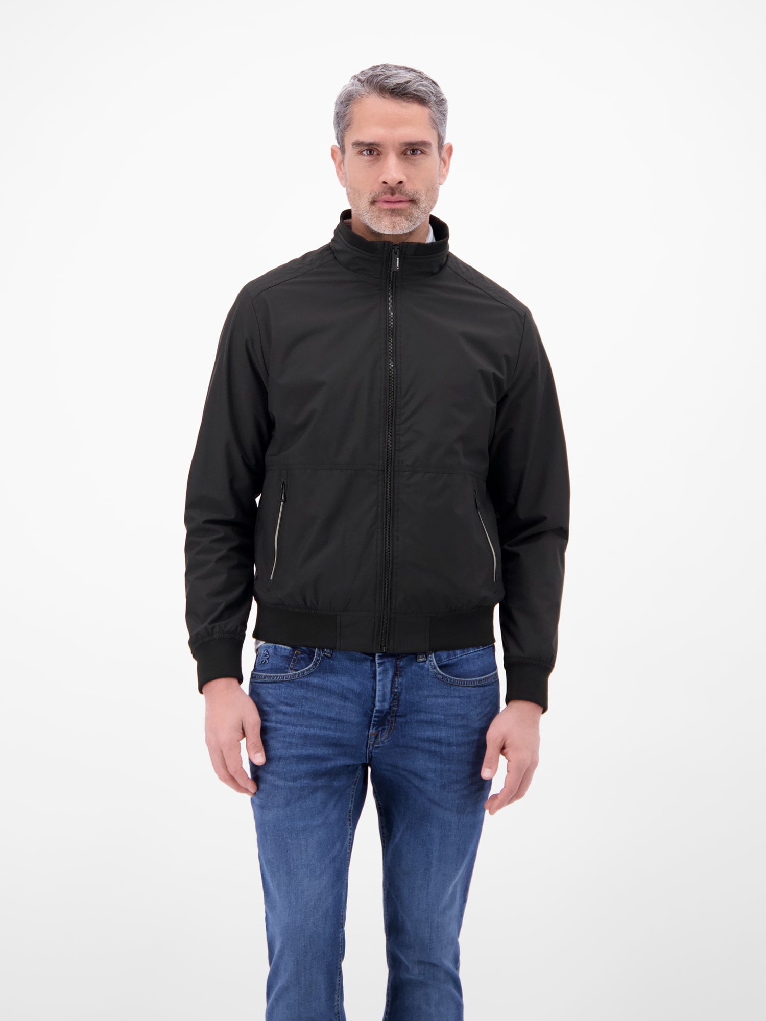 Blouson LERROS, Herren, Gr. L, schwarz, Web, Obermaterial: 100% Polyester, unifarben, bequem hüftbedeckend, Rundhals, Flachstrickbündchen, Jacken Blouson, mit Stehkragen und Reißverschluss