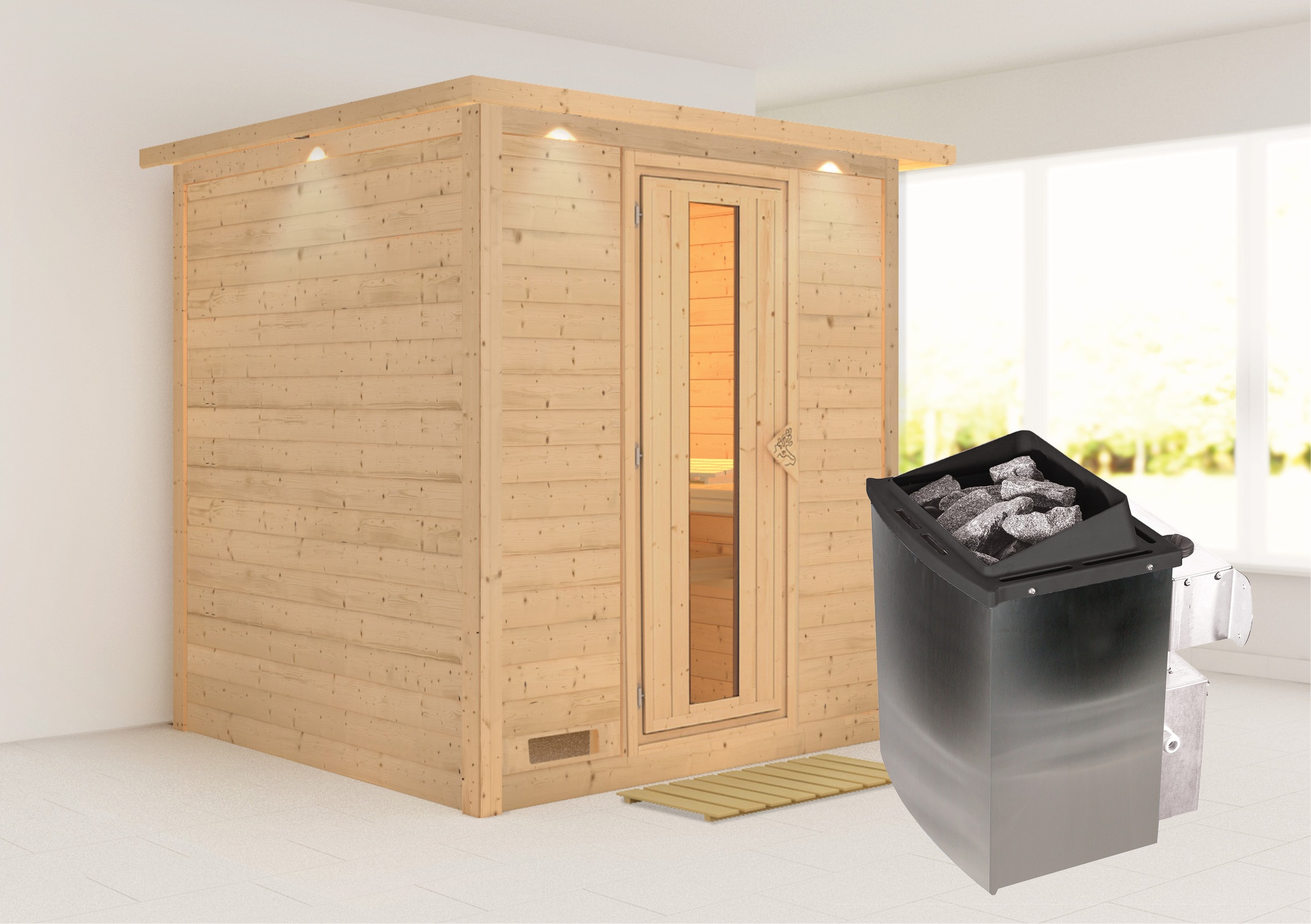 KARIBU Sauna "Menja", Saunaofen, integrierte Steuerung, 9 kW, beige, Saunen, Ofen 9 kW integr. Strg