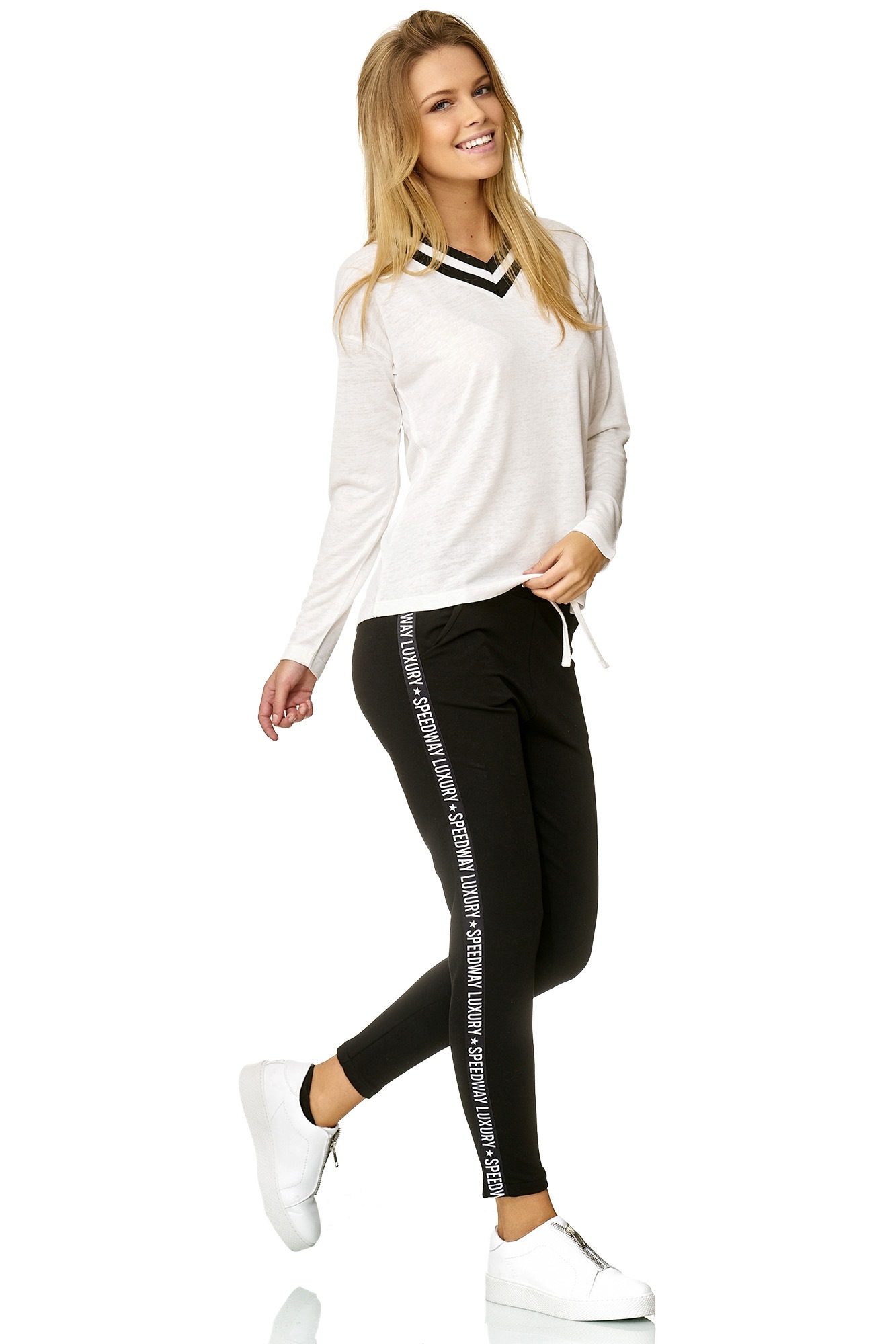 Decay Langarmshirt, mit gestreifter Ausschnittblende