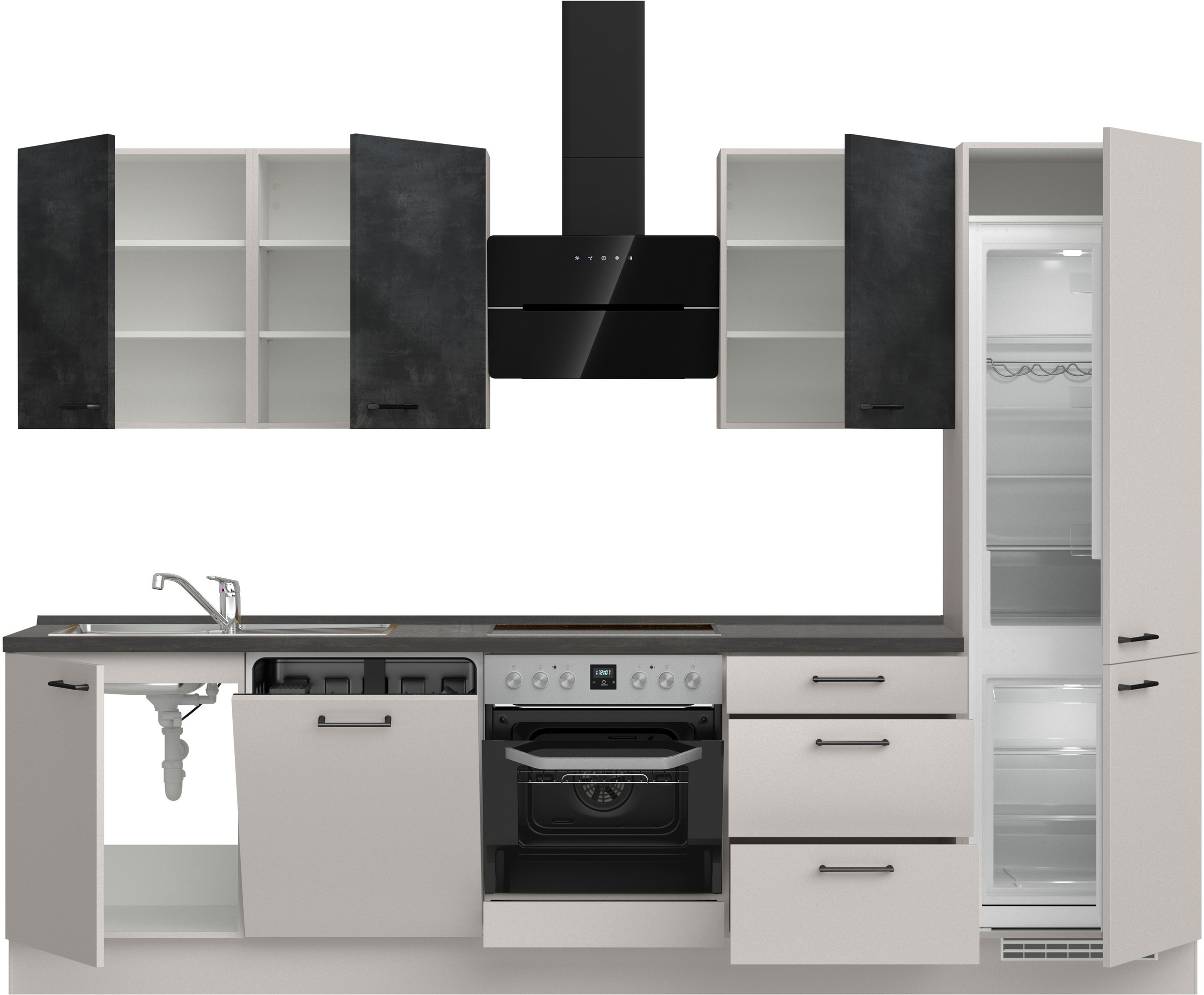 nobilia® Küchenzeile »"MIAMI", NEU: individuell anpassbar mit gratis Profi-Beratung« vormontiert, Breite 300 cm, Ausrichtung wählbar, wahlw. mit E-Geräten