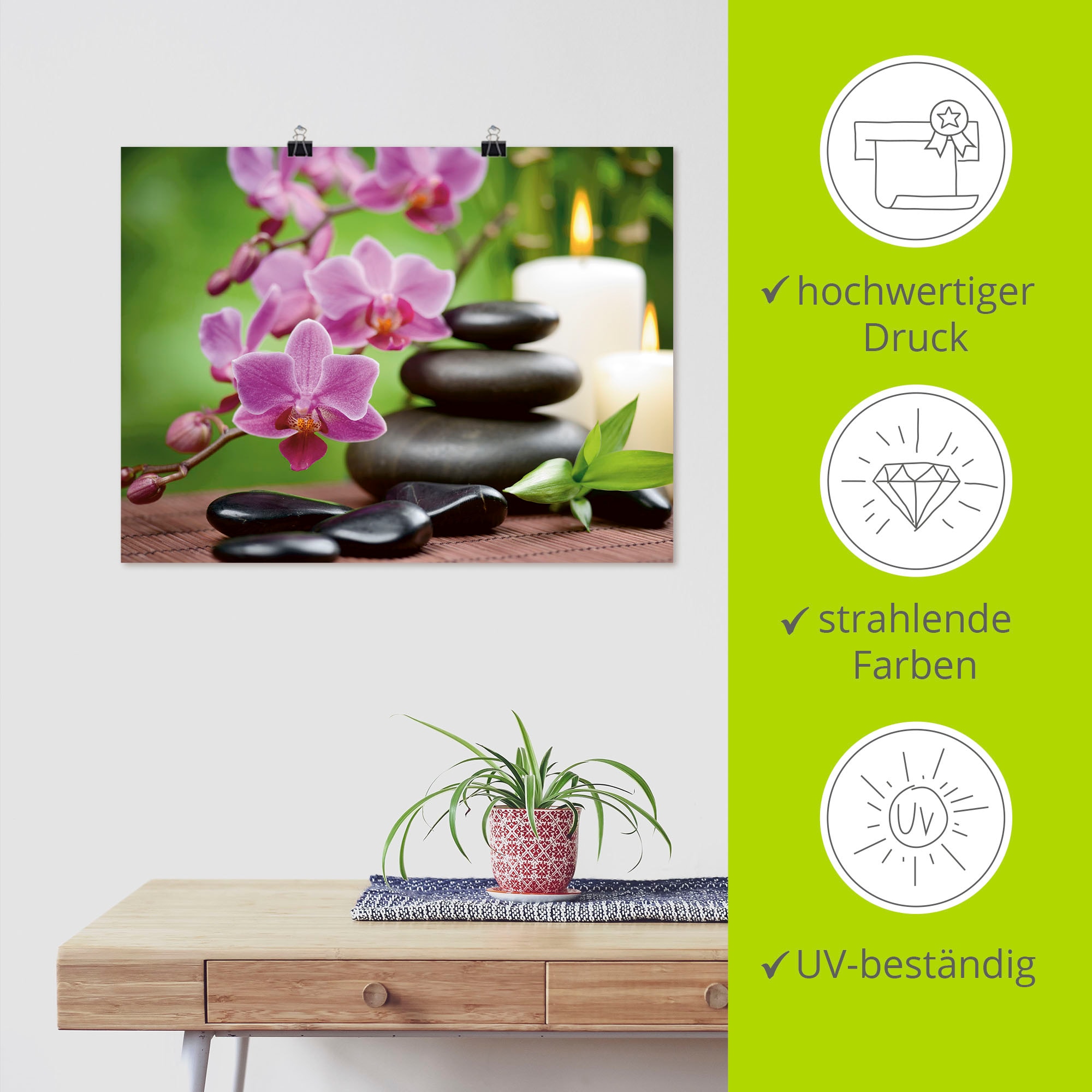 Artland Wandbild »Zen Basaltsteine und Bambus auf Holz«, Zen, (1 St.), als Alubild, Outdoorbild, Leinwandbild, Poster, Wandaufkleber