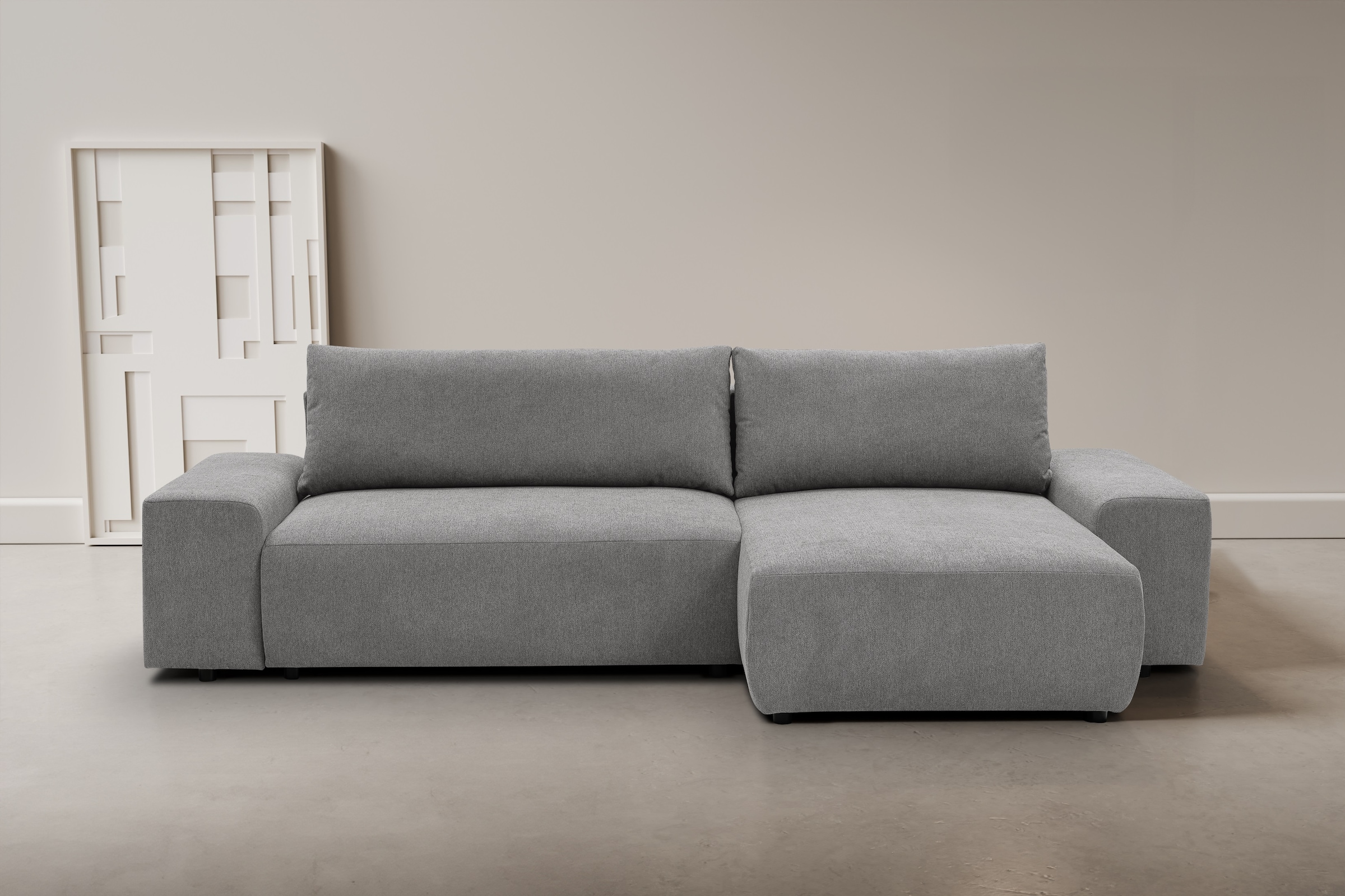 WERK2 Ecksofa "Amsterdam 300 x 150 cm modern und bequem" Struktur fein, L-Form, XXL, Schlaffunktion, Bettkasten