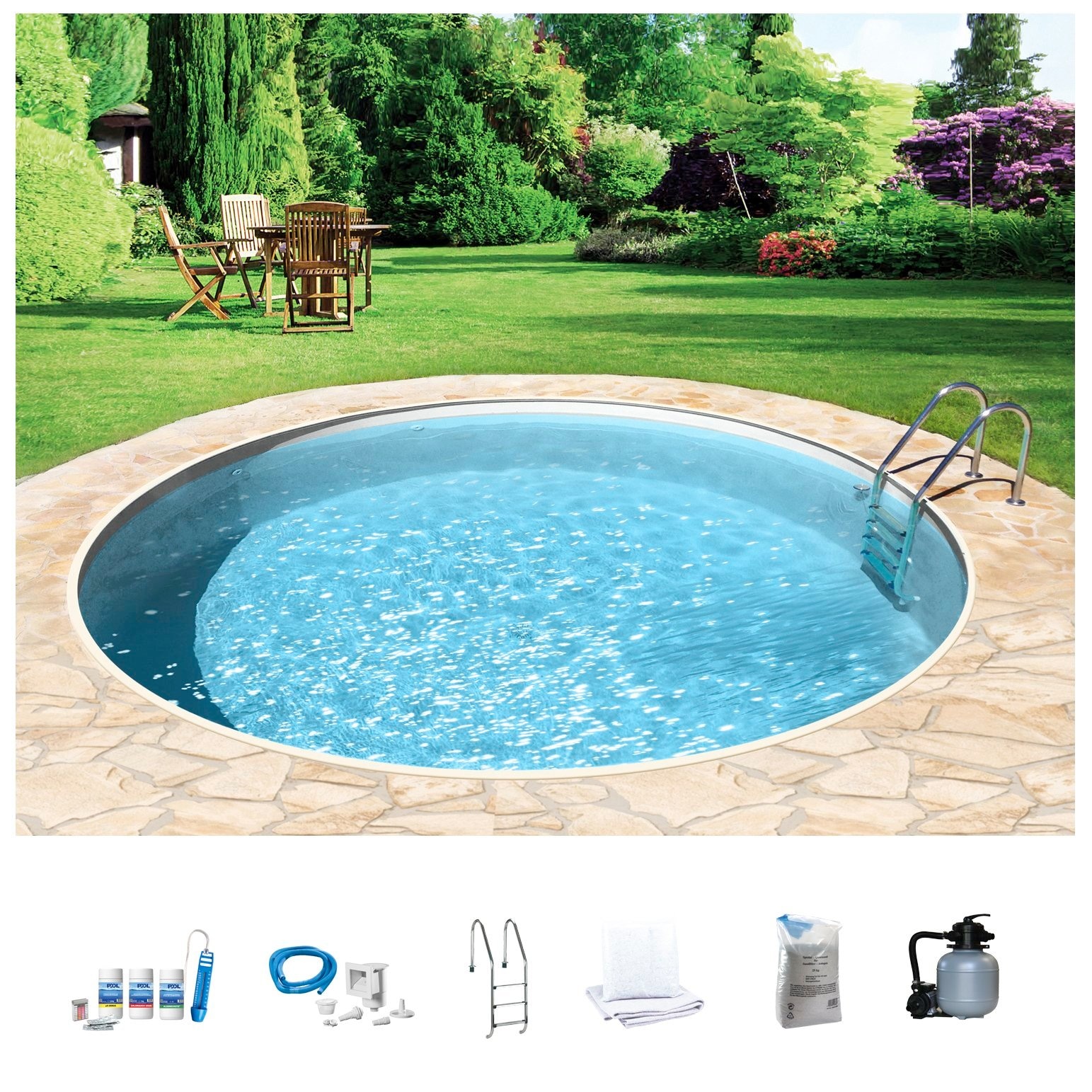 my POOL BWT Rundpool "mit sandfarbener Folie für den Karibik Look" Höhe: 120 cm, inkl. umfangreichem Zubehör, verschiedene Größen