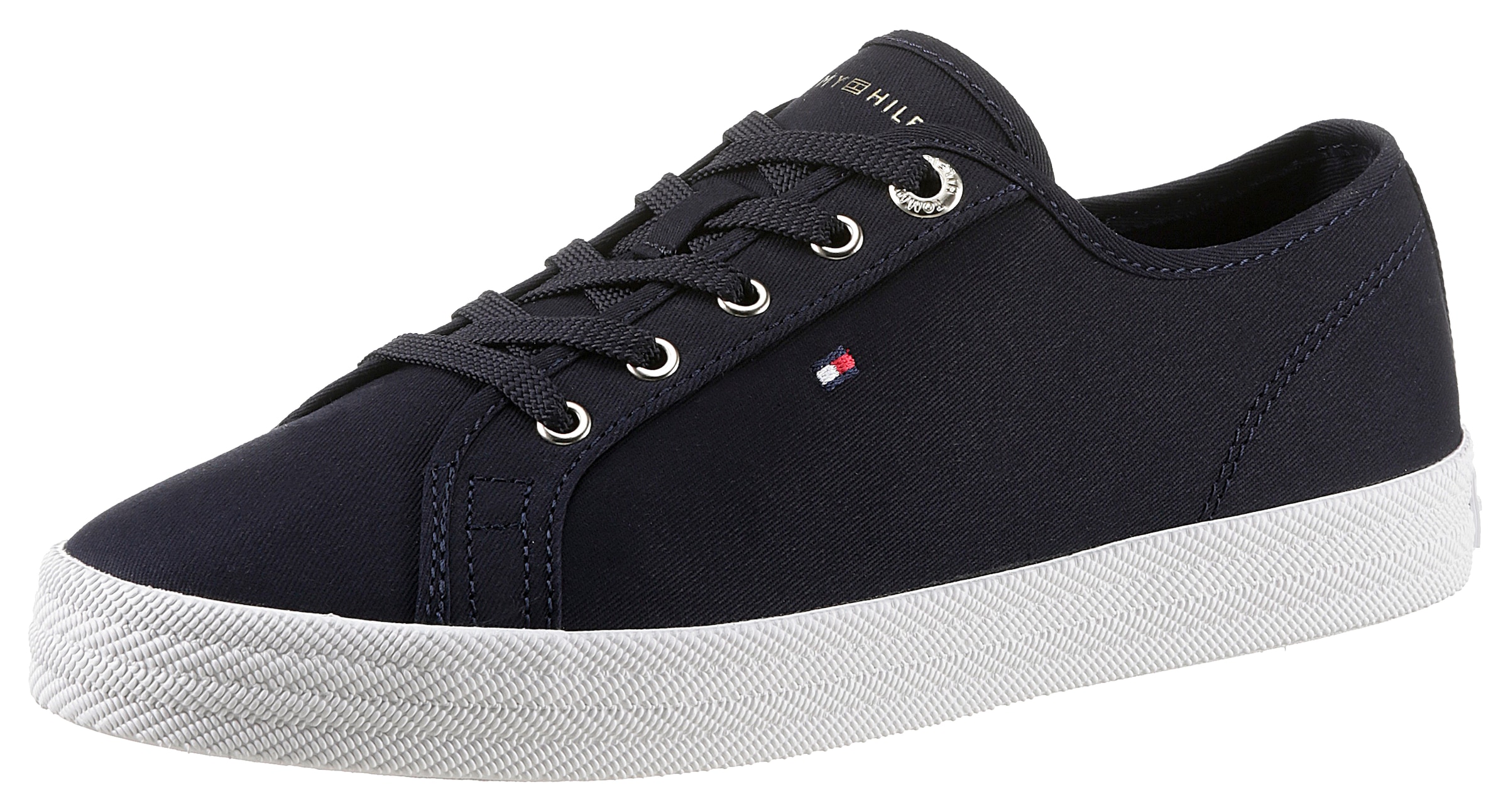 Tommy Hilfiger Plateausneaker "ESSENTIAL VULCANIZED SNEAKER", mit gestickter Logoflag, Freizeitschuh, Halbschuh, Schnürs