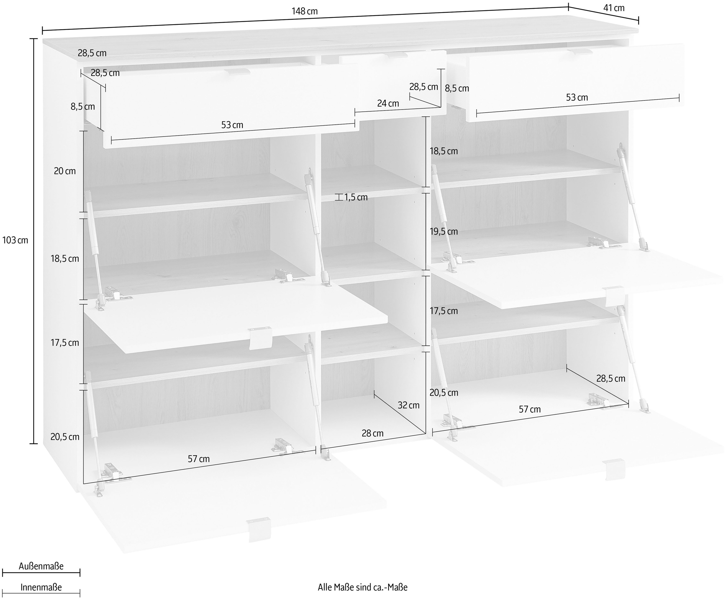Innostyle Schuhschrank »Bari Schuhschrank mit Schubkästen, BxHxT 7148x103x38 cm«, (1 St.), 4 Klappen, 12 Fächer, Softclose, ABS Kantenschutz