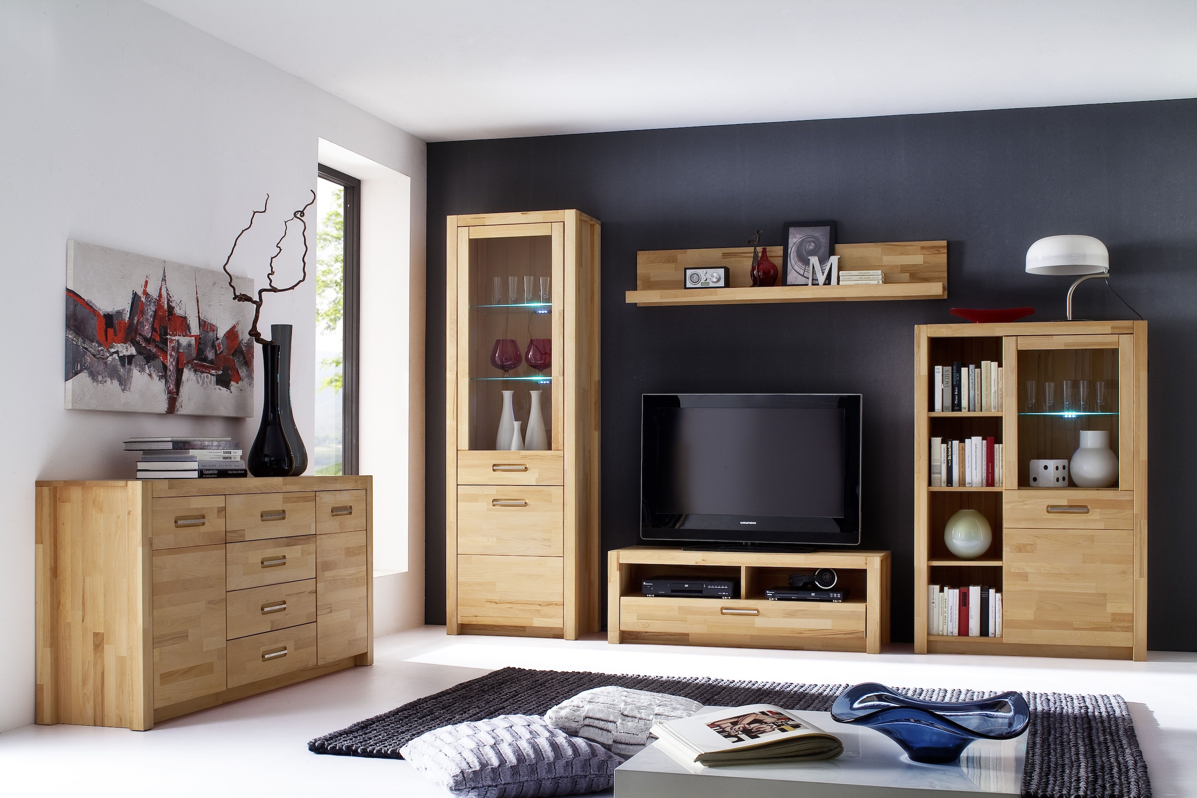 MCA living Lowboard »Fenja TV-Element, Kommode,TV-Möbel,Breite 125 cm«, (Set, 1 St., 1 Stück), Massivholz, 1 Schubkasten, 2 offene Fächer, maximale TV-Größe 50 Zoll