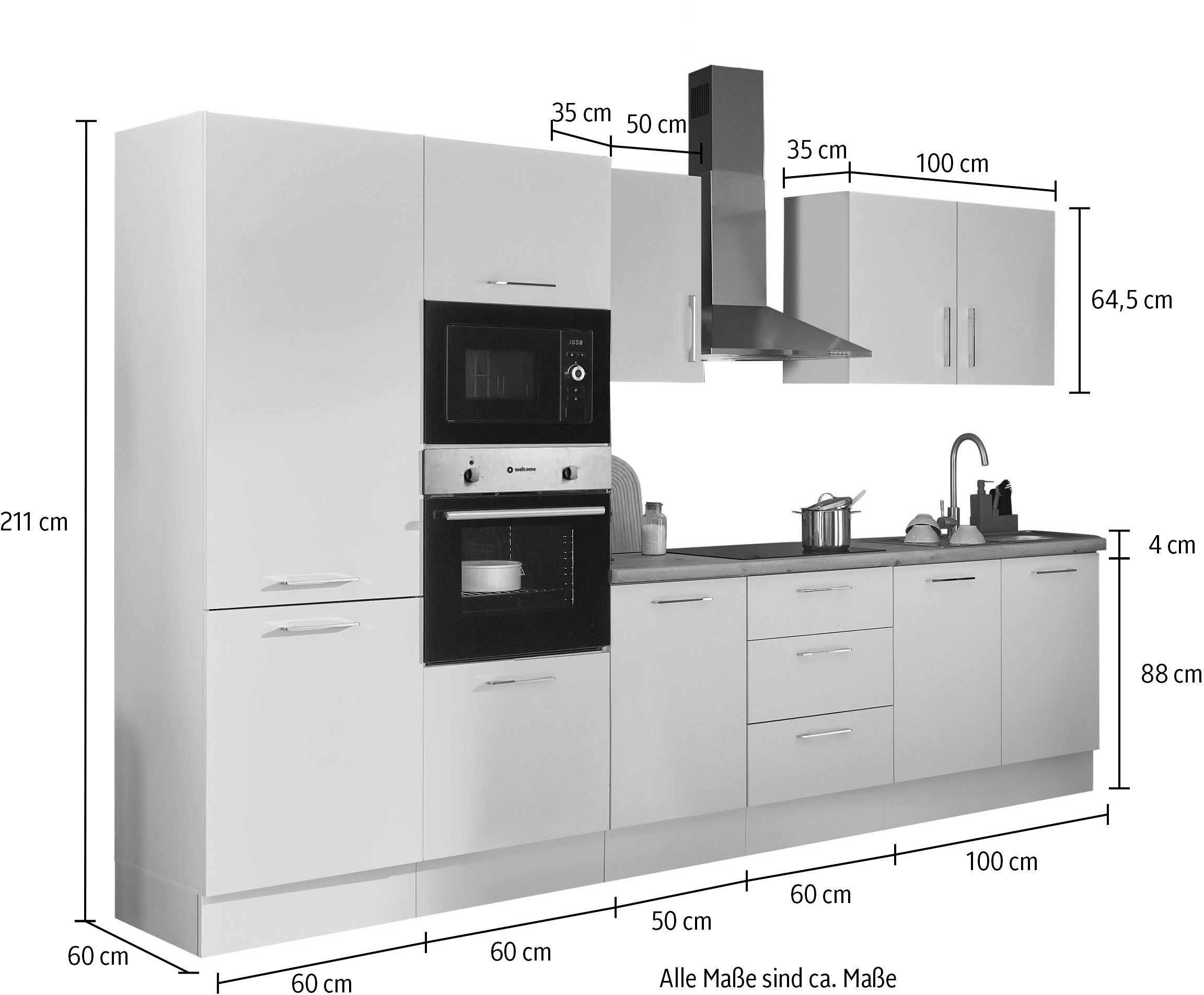 BASIC by Balculina Küchenzeile »Turin«, Breite 330 cm, wahlweise mit E-Geräten