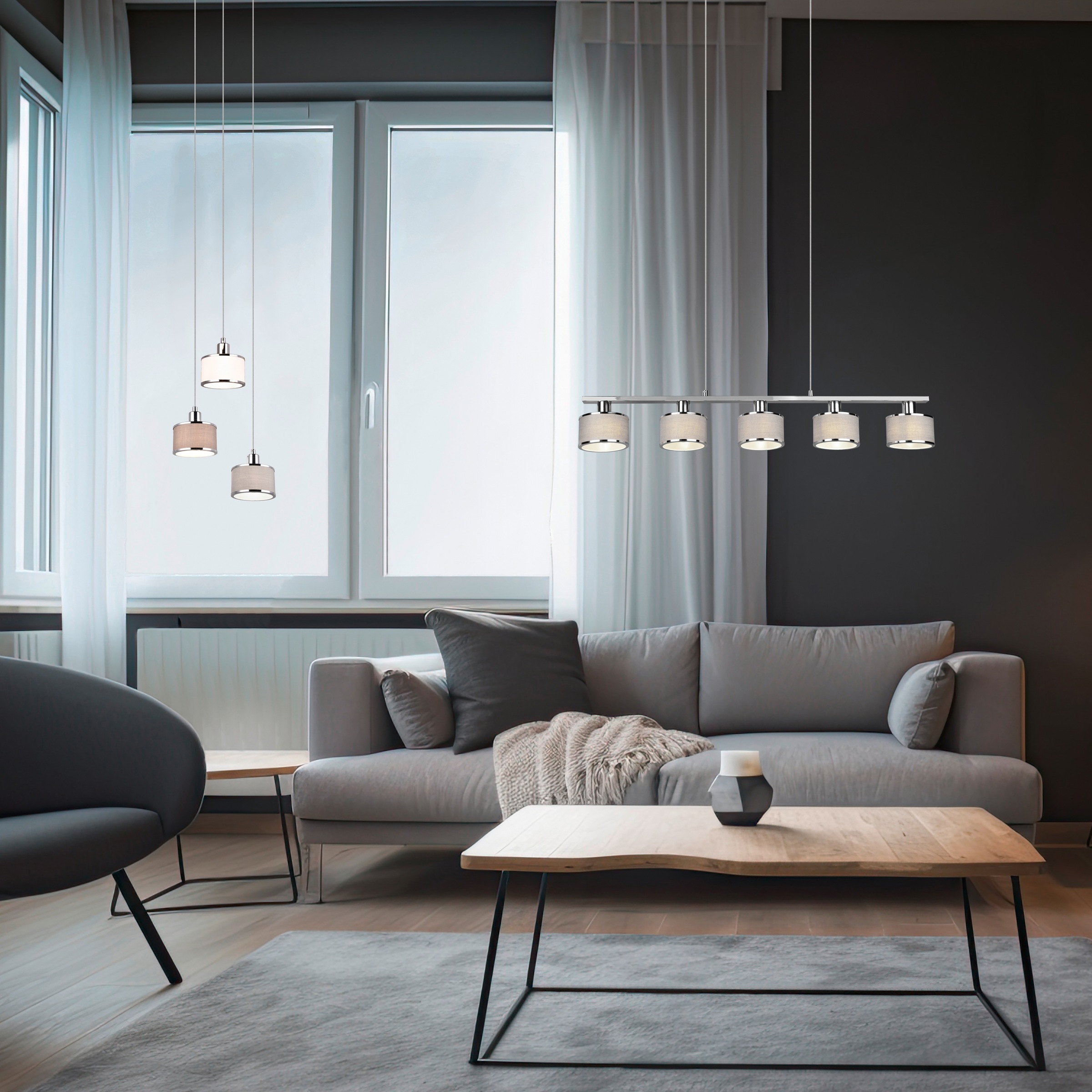 TRIO Leuchten Pendelleuchte »KAPRUN, Hängelampe mit Stoffschirmen, exkl E14, max 28W« E14 1 Stk. warmweiß - kaltweiß Höhe einstellbar bis max 150 cm, Stoffschirme + Metall