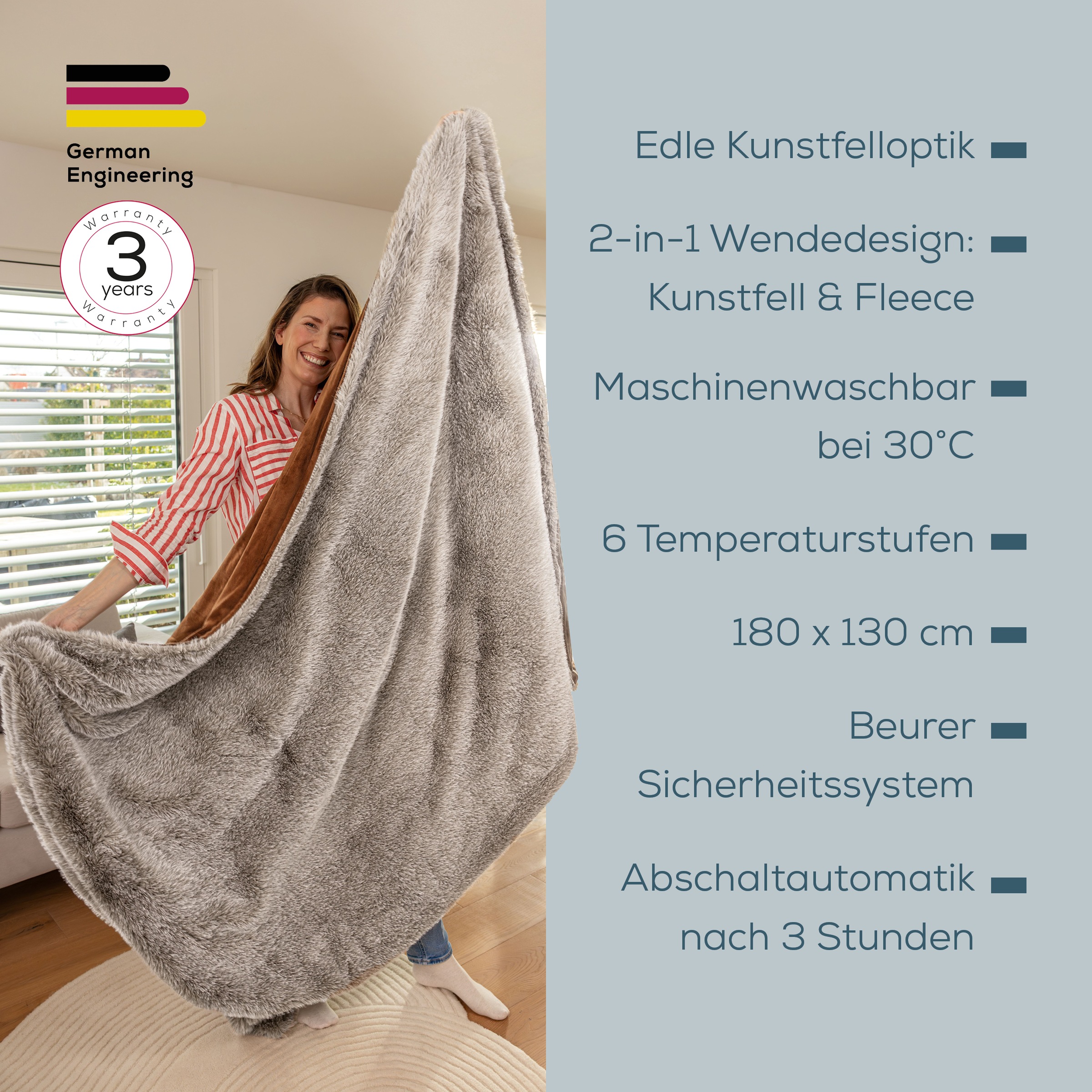 BEURER Heizdecke »HD 92 Arctic Brown aus luxuriösem Obermaterial« Mit 6 Temperaturstufen und Sicherheitsabschaltung nach 3 Stunden