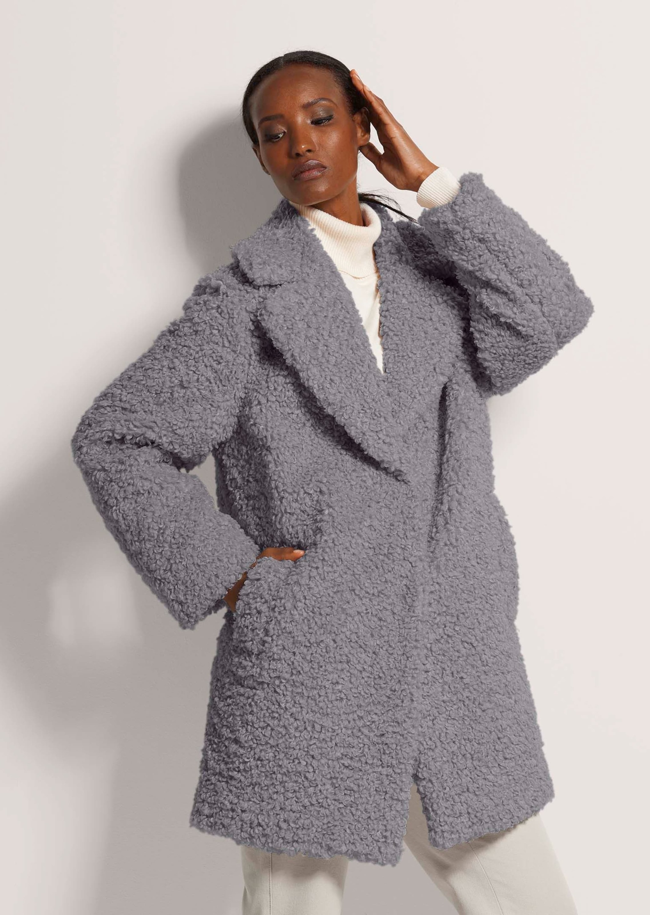 Thumbnail - MADELEINE Langmantel "Teddy-Mantel Flauschiger Webpelz mit Reverskragen" Webpelz Curly-Optik