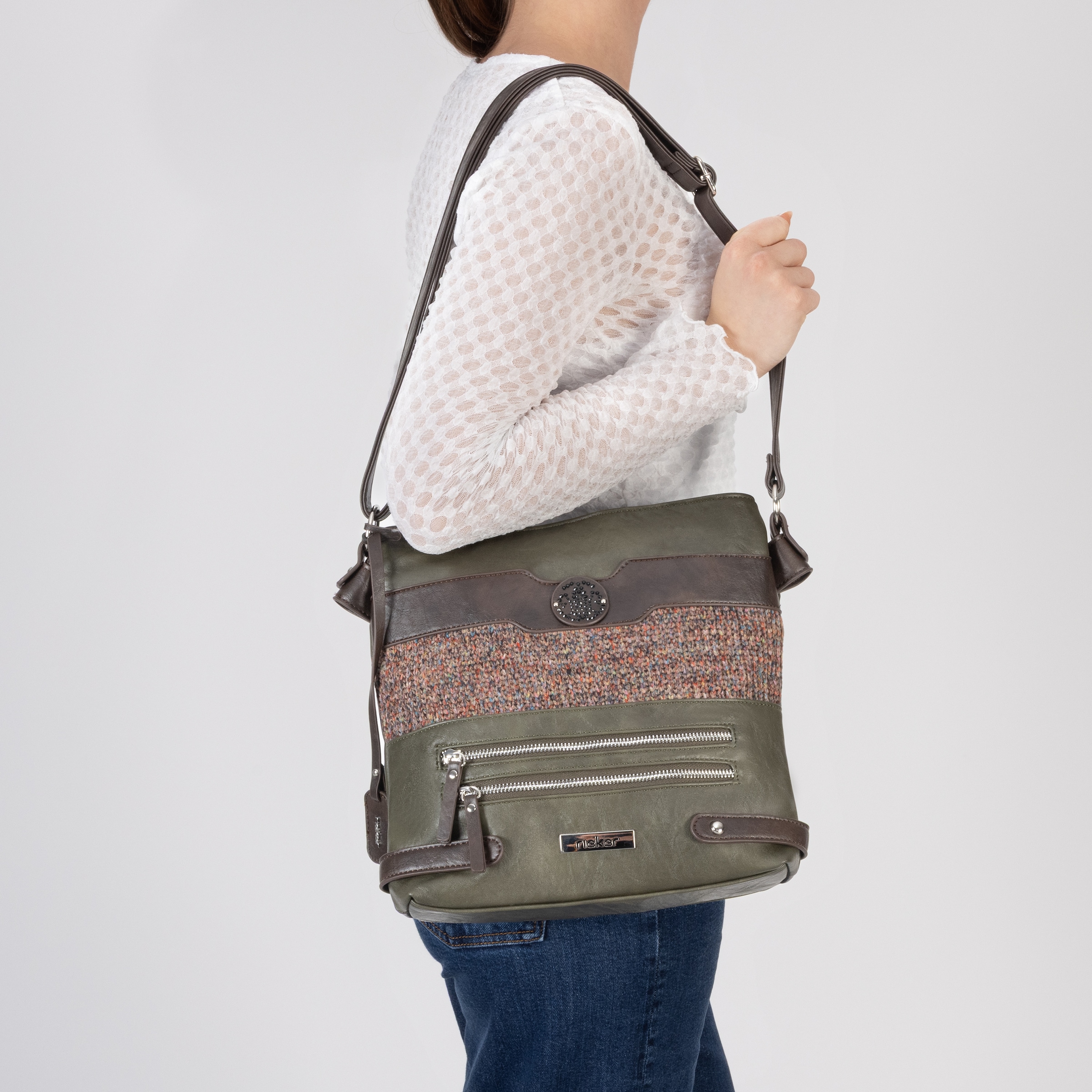 Rieker Umhängetasche Schultertasche, Damen-Tasche mit praktischem Reißverschluss-Rückfach