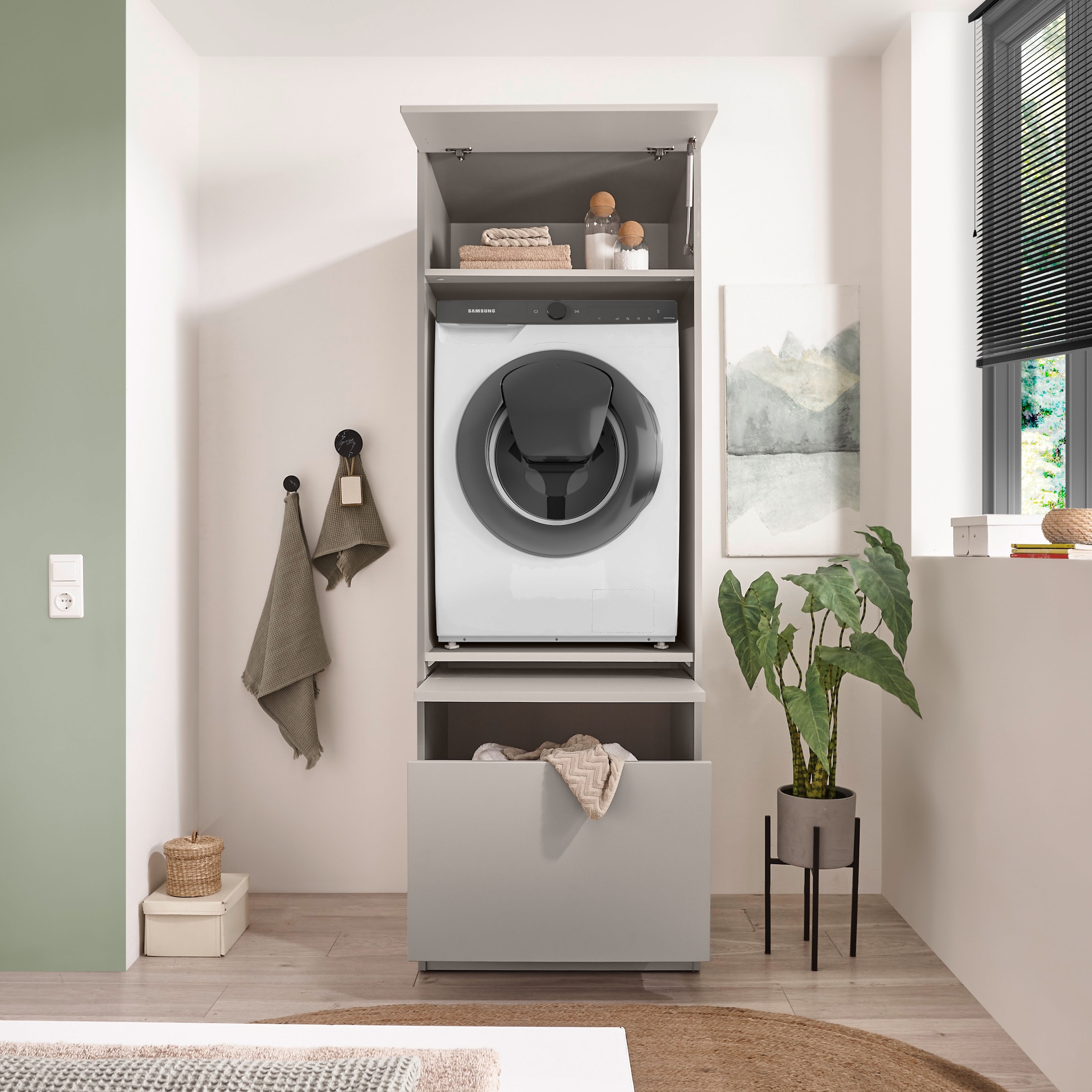 BASIC by Balculina Waschmaschinenumbauschrank »Washhome B/H/T 67x200x68 cm« 1 Stk. tlg. Breite 67cm, Metallschubkasten, Softclose