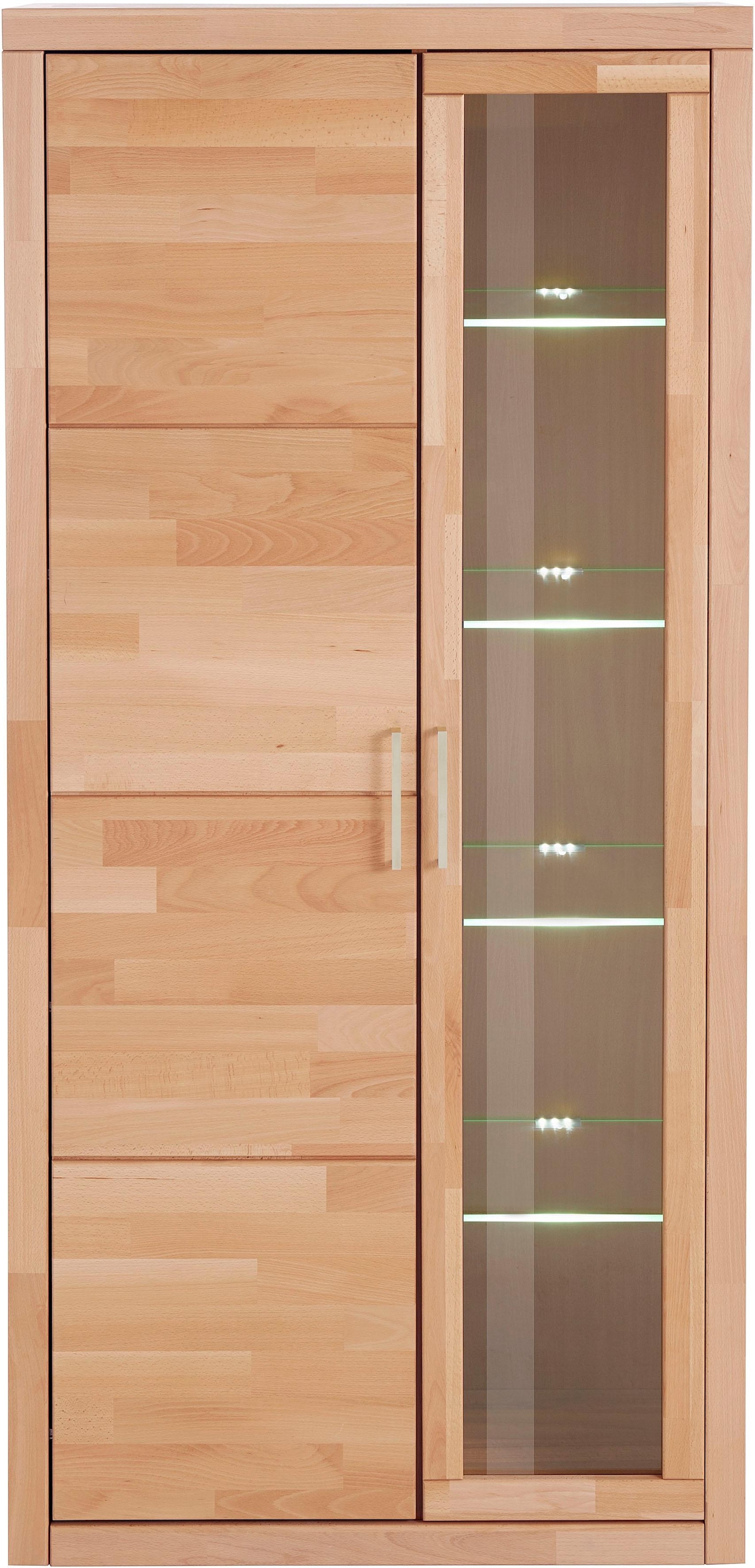Home affaire Vitrine »Logo,190cm hoch,42 cm tief,Fronten Massivholz,10Fächer«, Korpus aus Holzwerkstoff,Griffe und Scharniere aus Metall