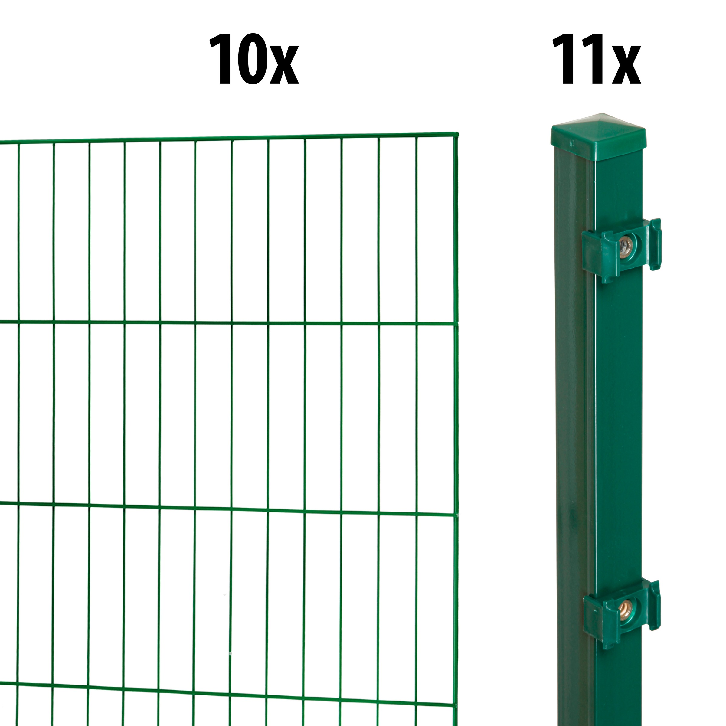 GARDEN 'N' MORE Einstabmattenzaun »Standard«, 10 Elemente für 20 m, LxH: 200 x 175 cm, mit 11 Pfosten